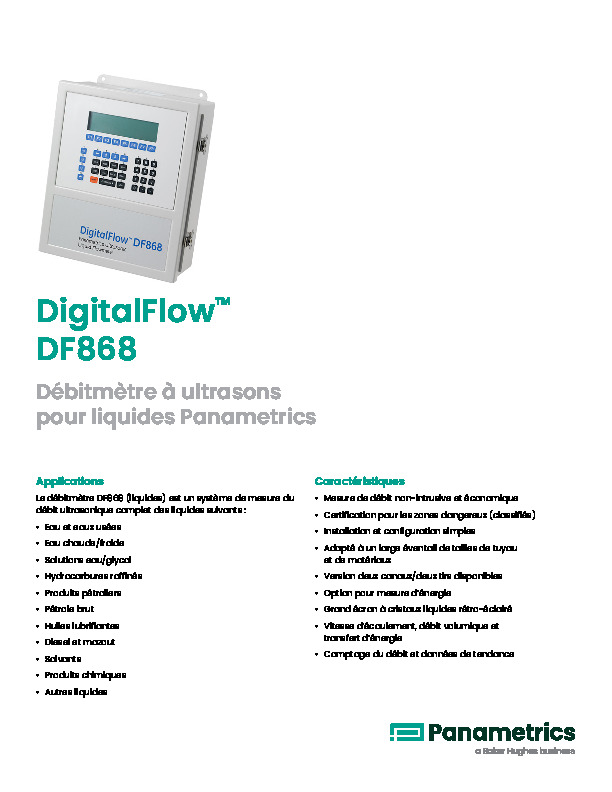 Image du document pdf : DigitalFlow DF868 Data Sheet - French  