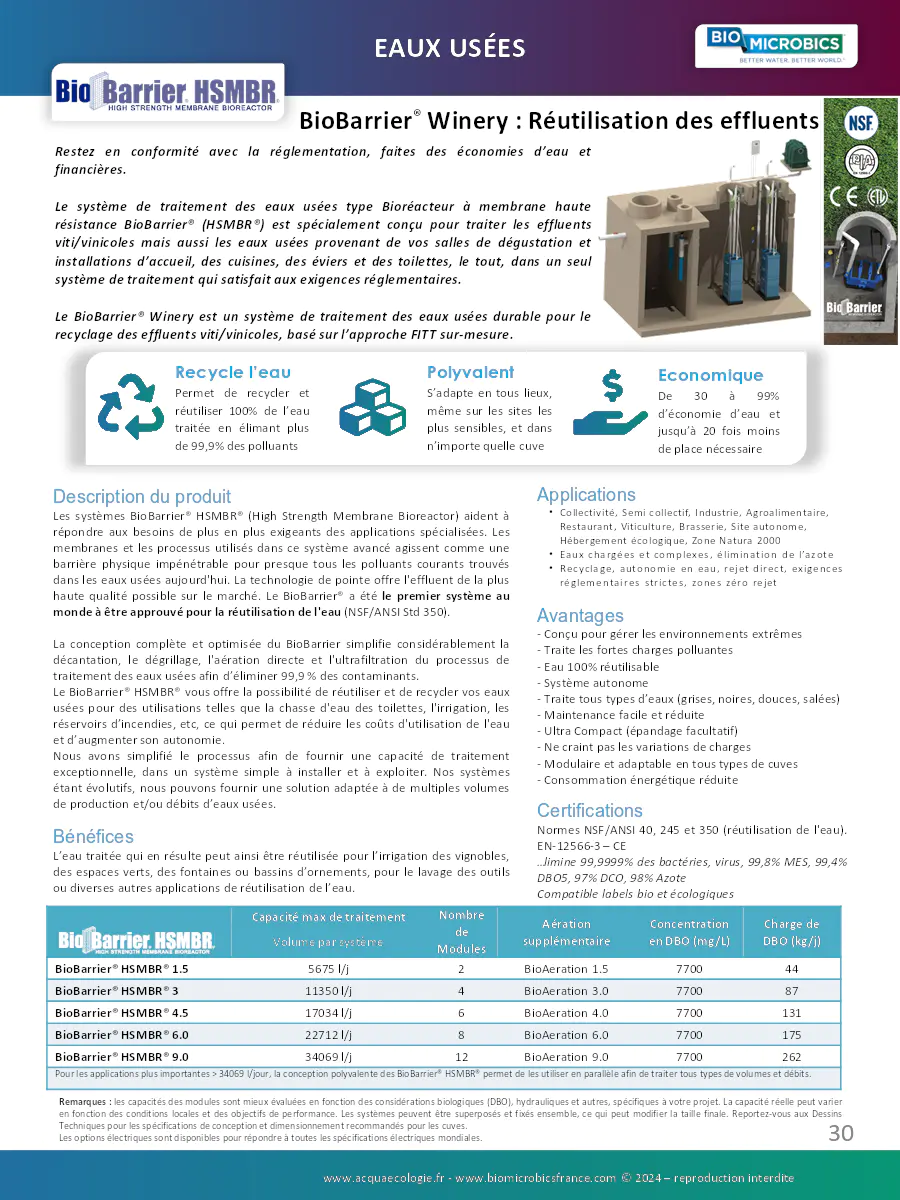 Image du document pdf : brochure du système de traitement des eaux usées biobarrier® winery  