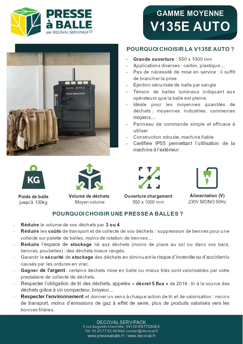 Image du document pdf : brochure sur la presse à balles v135e auto de decoval  