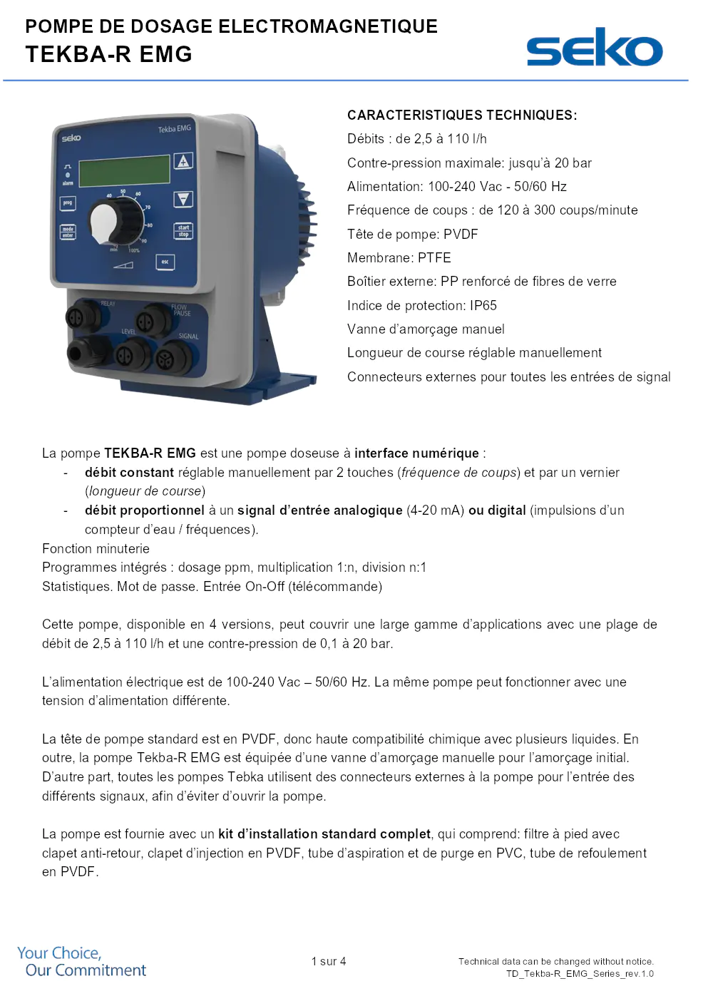 Image du document pdf : manuel du produit tekba-r emg de pompe de dosage électromagnétique  