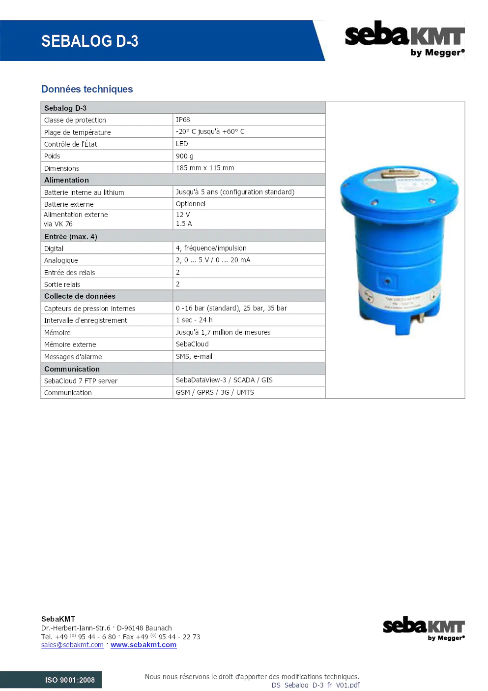 Image du document pdf : Fiche Technique du Sebalog D-3  