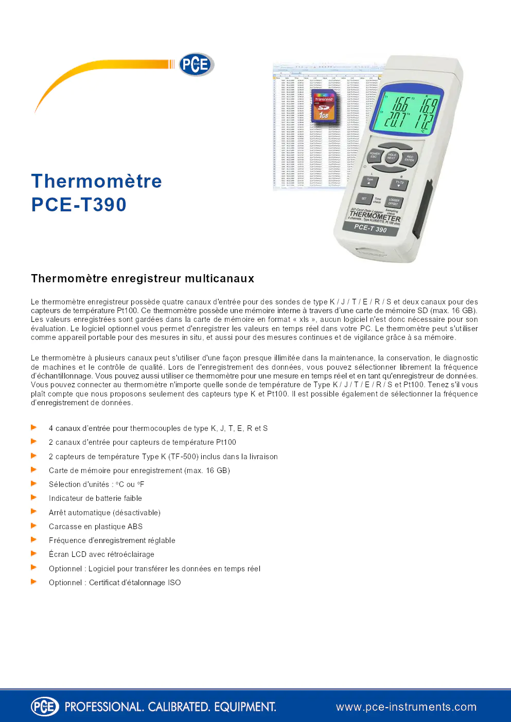 Image du document pdf : manuel du thermomètre enregistreur pce-t390  