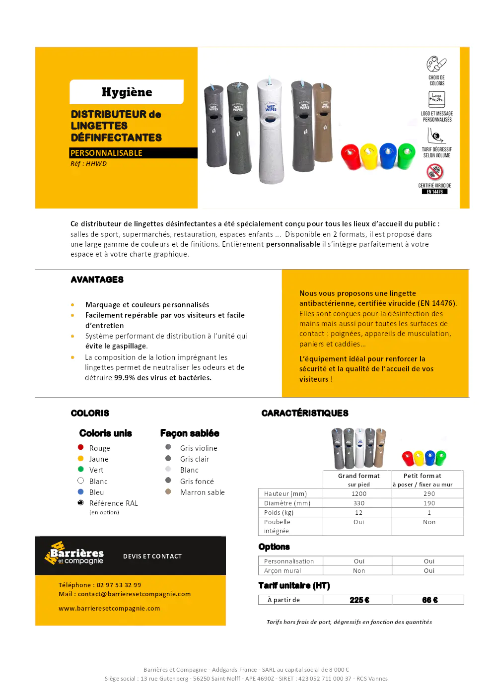 Image du document pdf : brochure du distributeur de lingettes désinfectantes personnalisable HHWD  