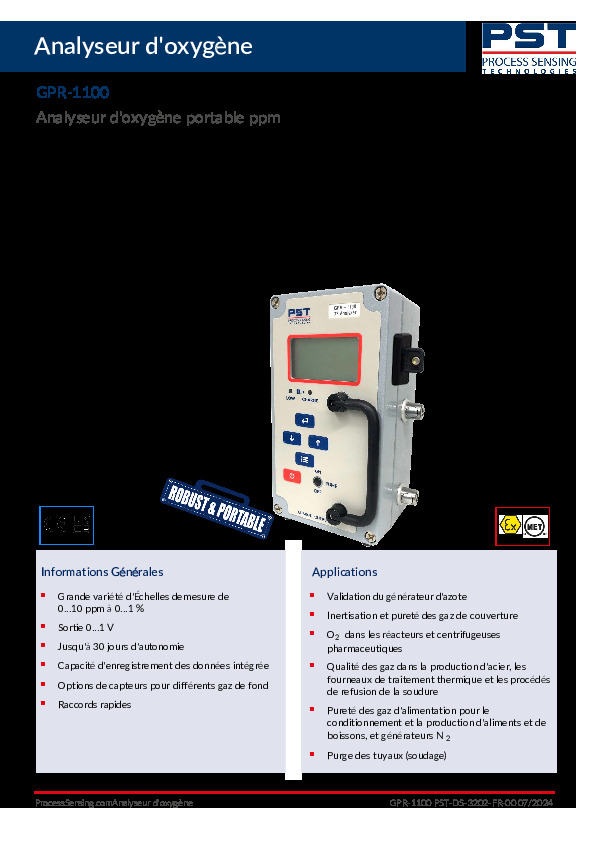 Image du document pdf : GPR-1100 ppm Portable Oxygen Analyzer  