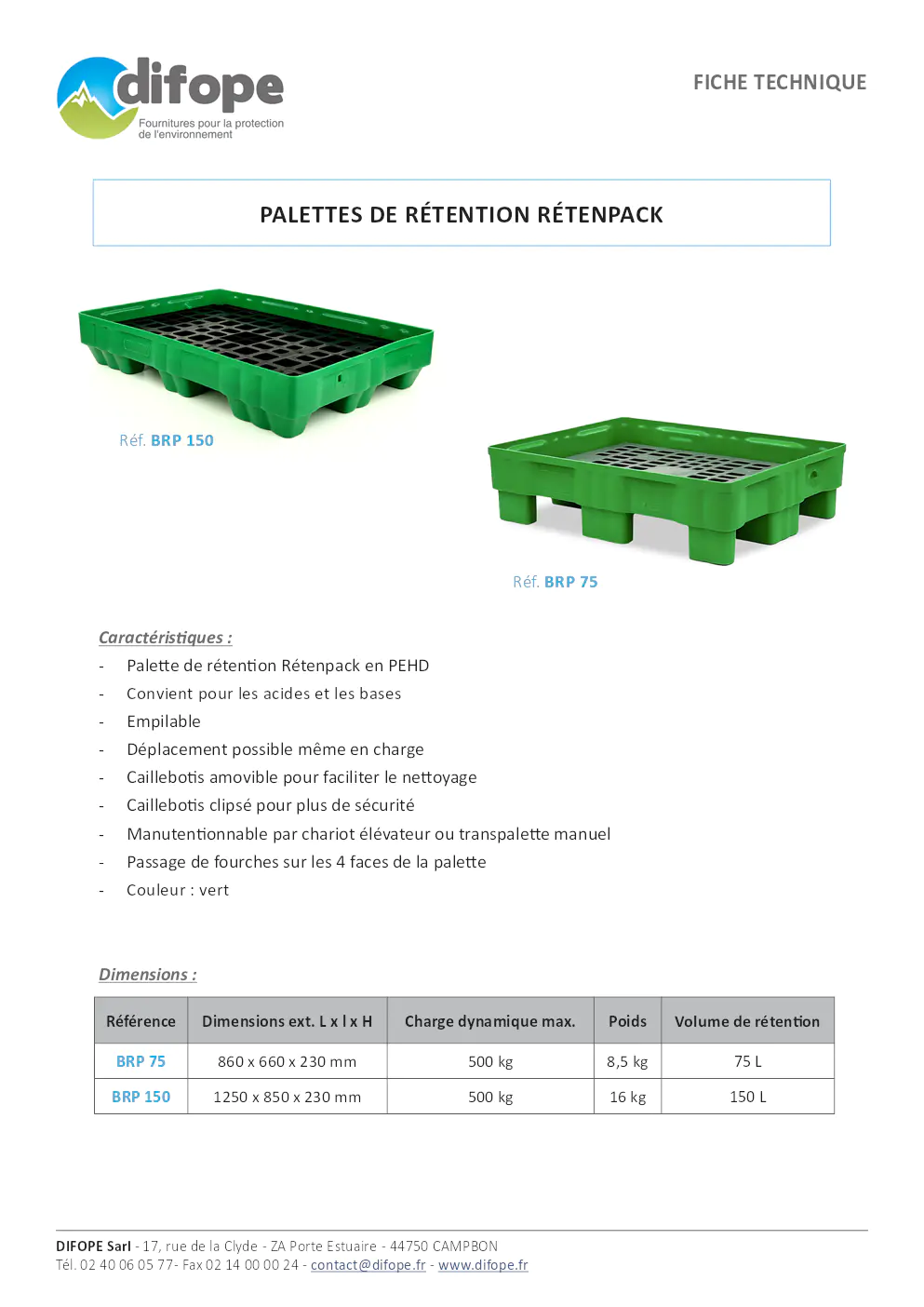 Image du document pdf : Fiche Technique des Palettes de Rétention Rétenpack  