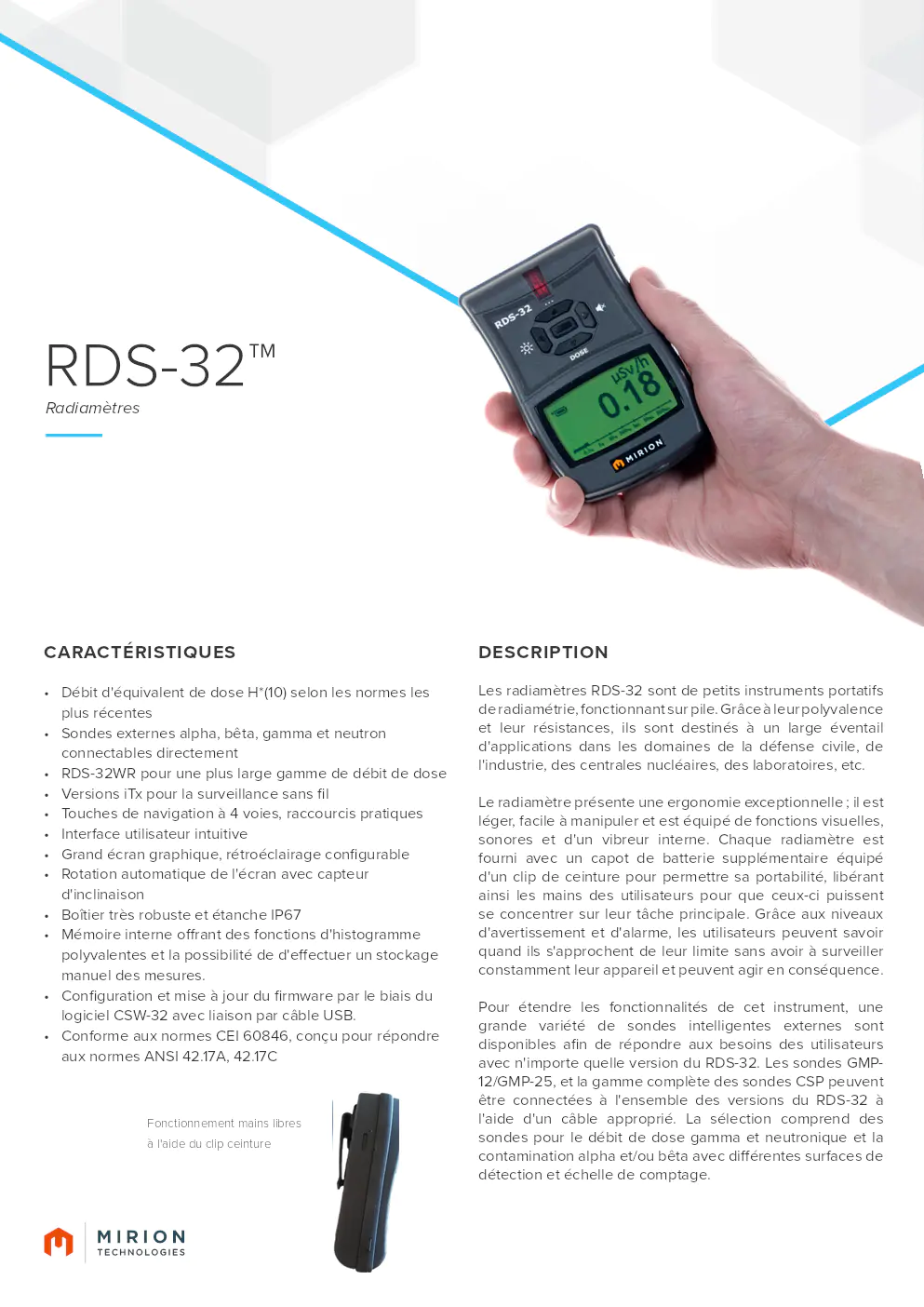 Image du document pdf : Brochure des Radiamètres RDS-32 de MIRION TECHNOLOGIES  