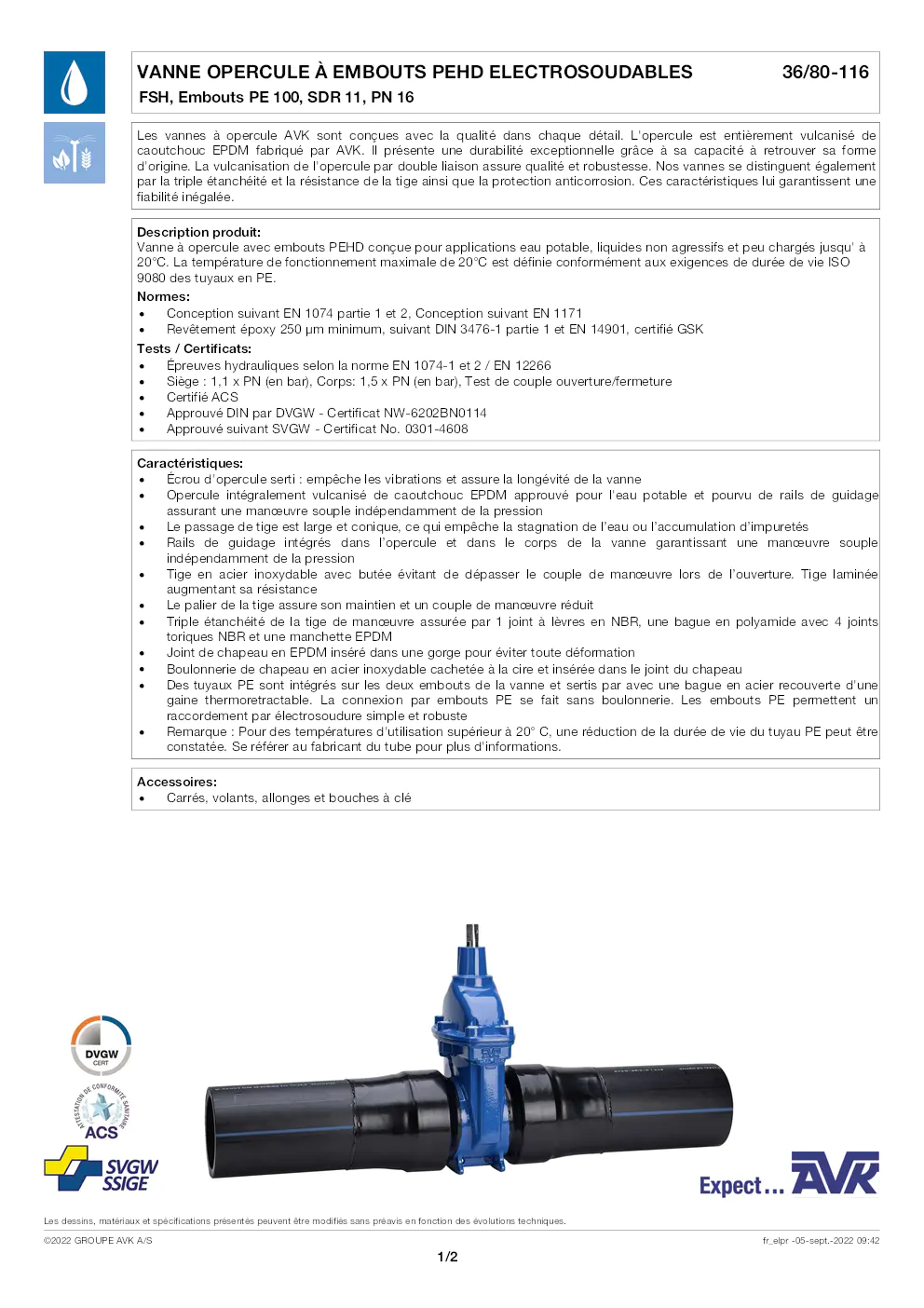 Image du document pdf : FT_Vanne opercule à embouts PEHD_36-80-116_AVK010_FR  