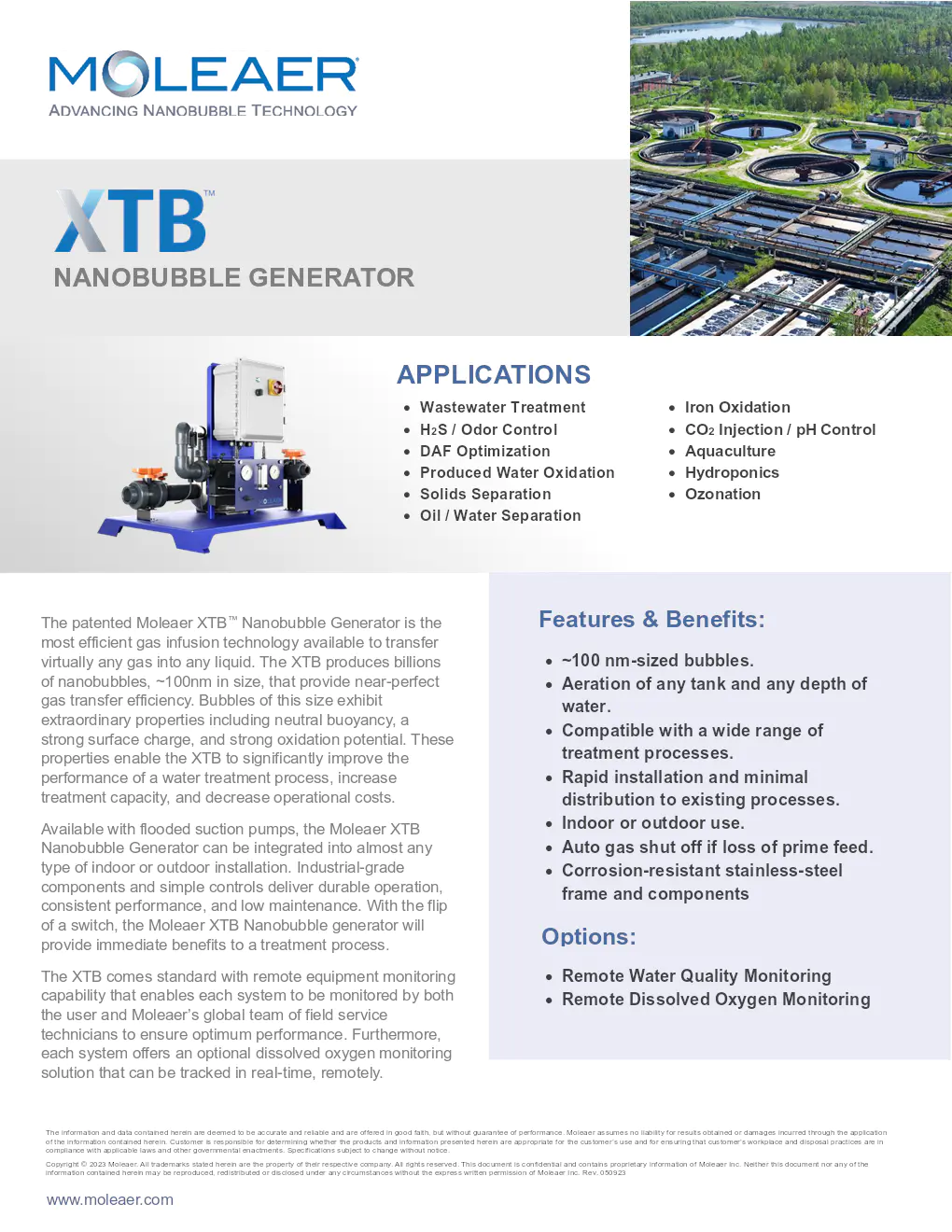 Image du document pdf : brochure du nanobubble generator xtb de moleaer  