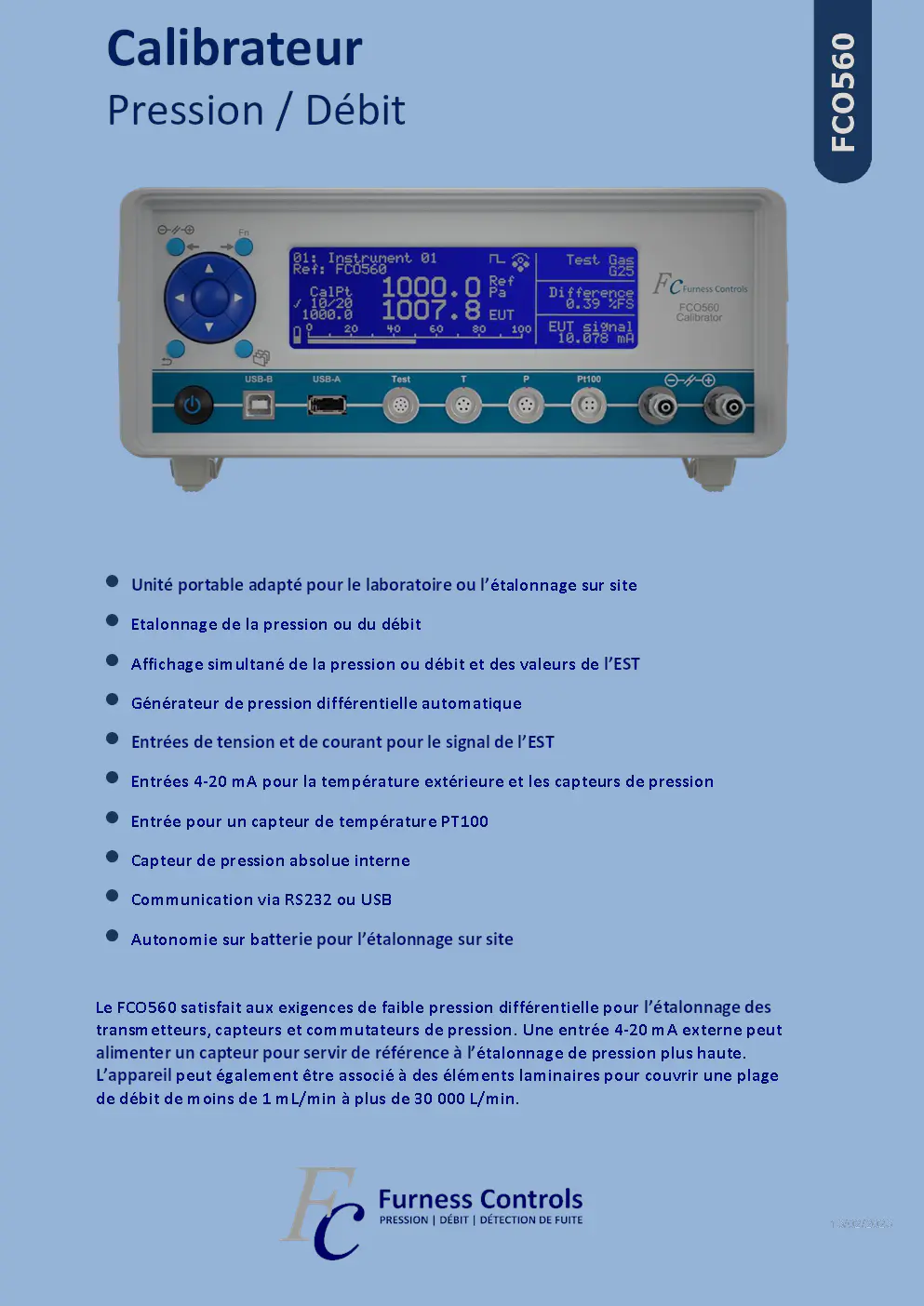 Image du document pdf : brochure du calibrateur fco560 pour pression et débit  