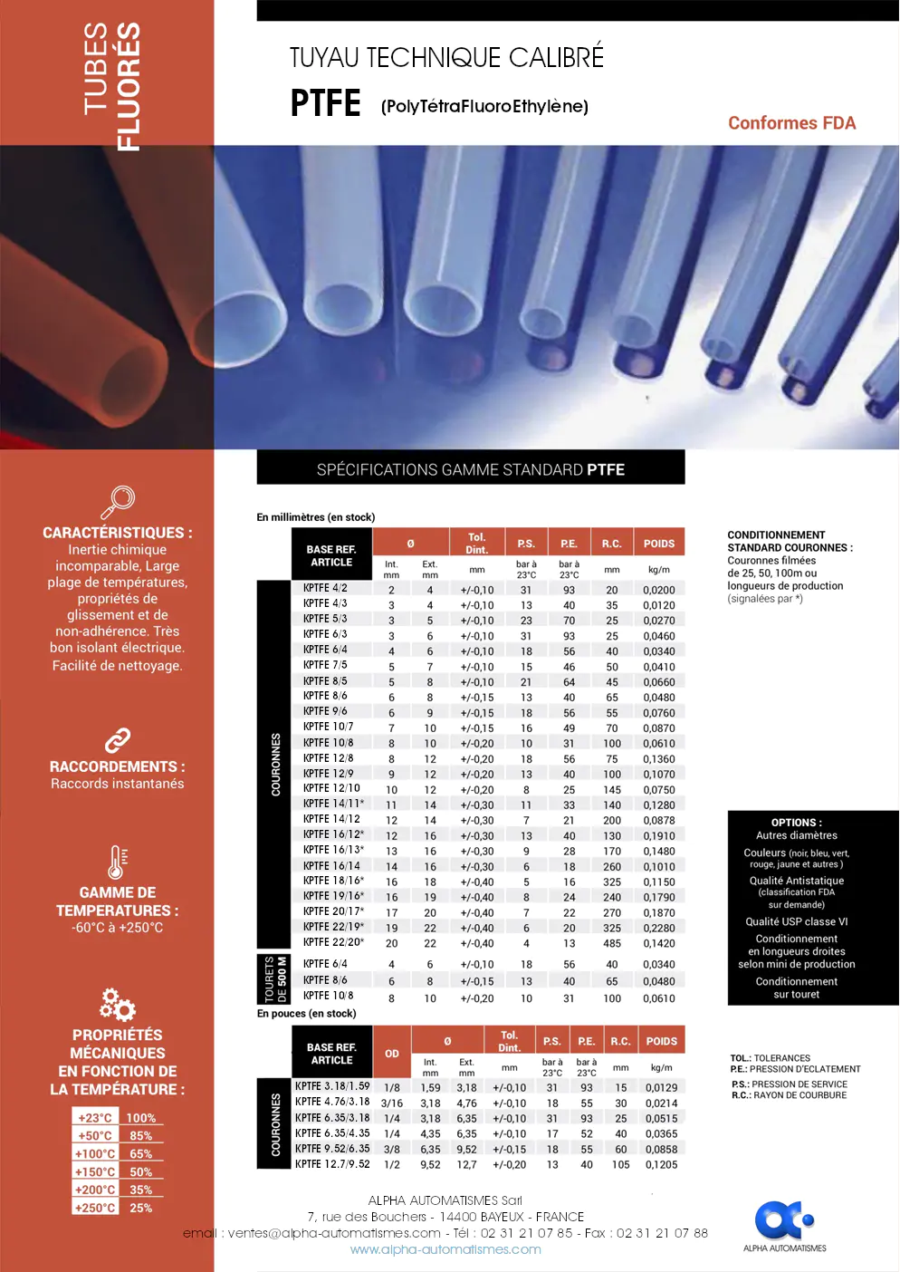 Image du document pdf : brochure des tuyaux techniques calibrés PTFE de alpha automatismes  