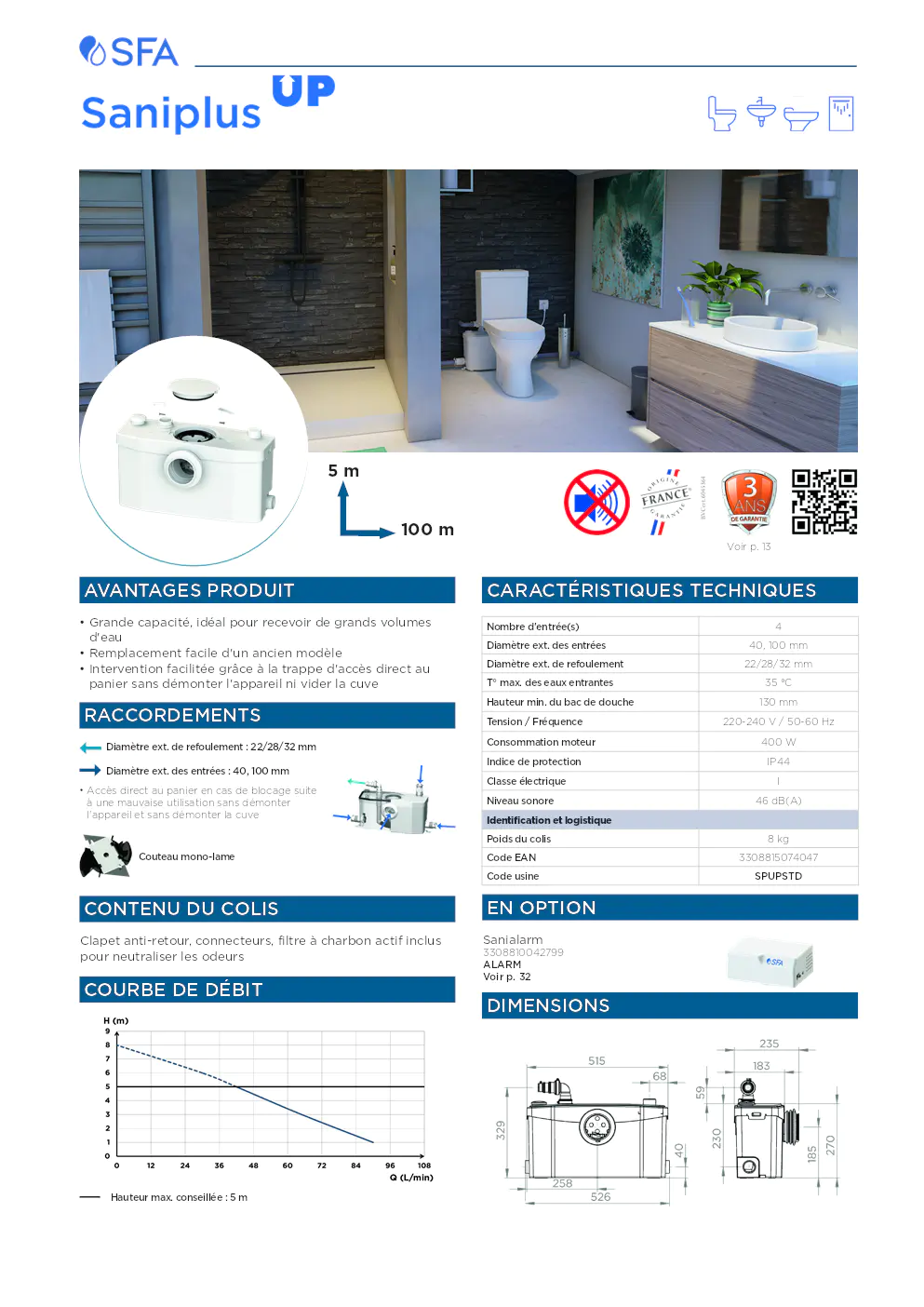 Image du document pdf : fiche technique du produit SFA Sanibroyeur  