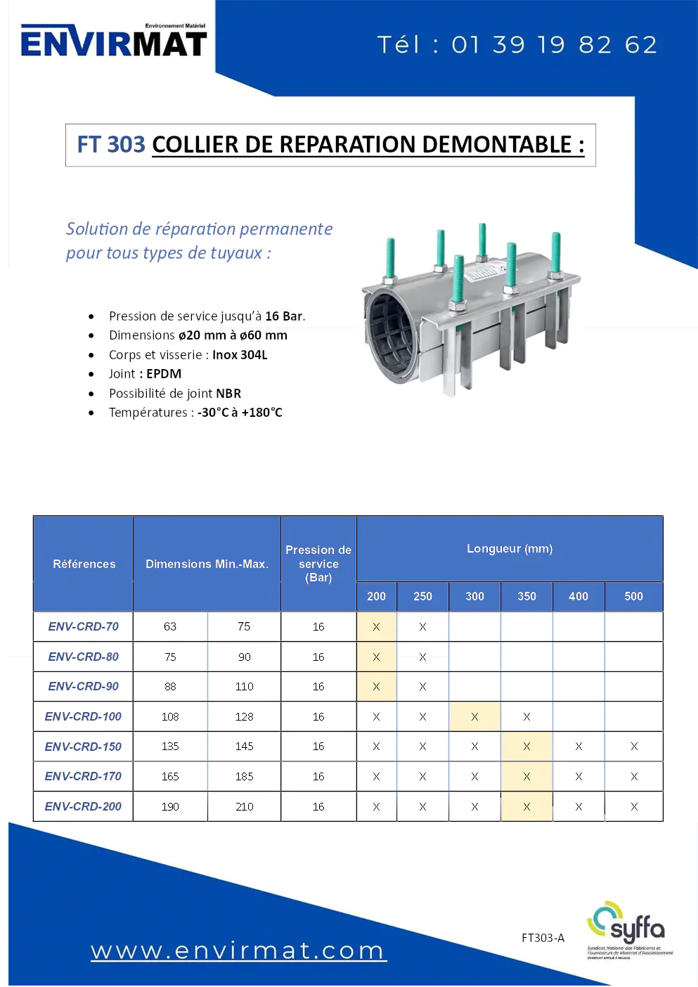 Image du document pdf : Fiche Technique du Collier de Réparation Démontable FT 303  