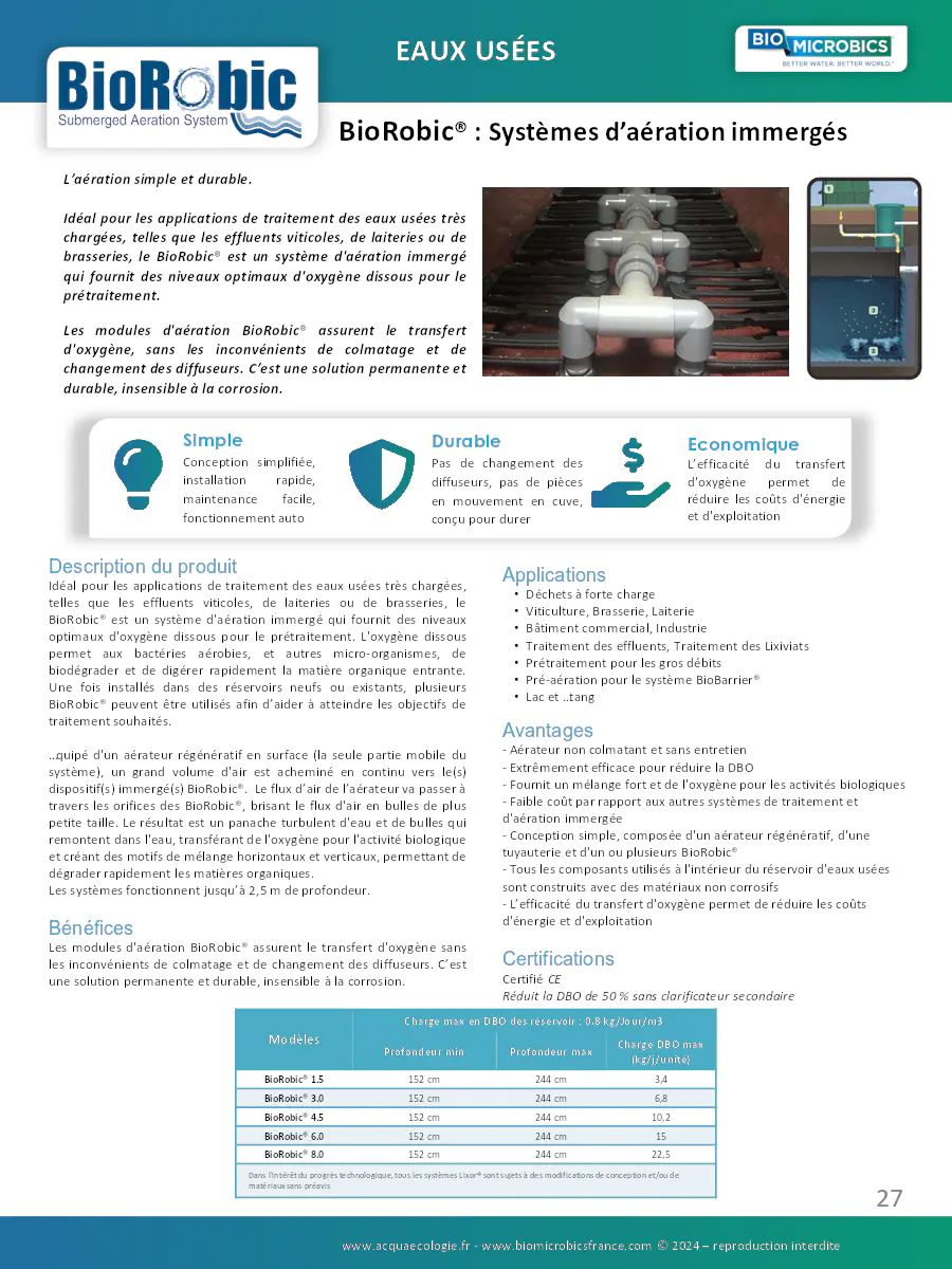 Image du document pdf : brochure des systèmes d’aération immergés biorobic® pour le traitement des eaux usées  