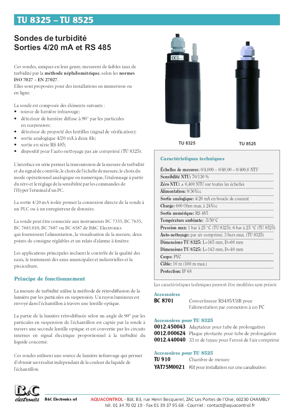 Image du document pdf : manuel des sondes de turbidité TU 8325 et TU 8525  