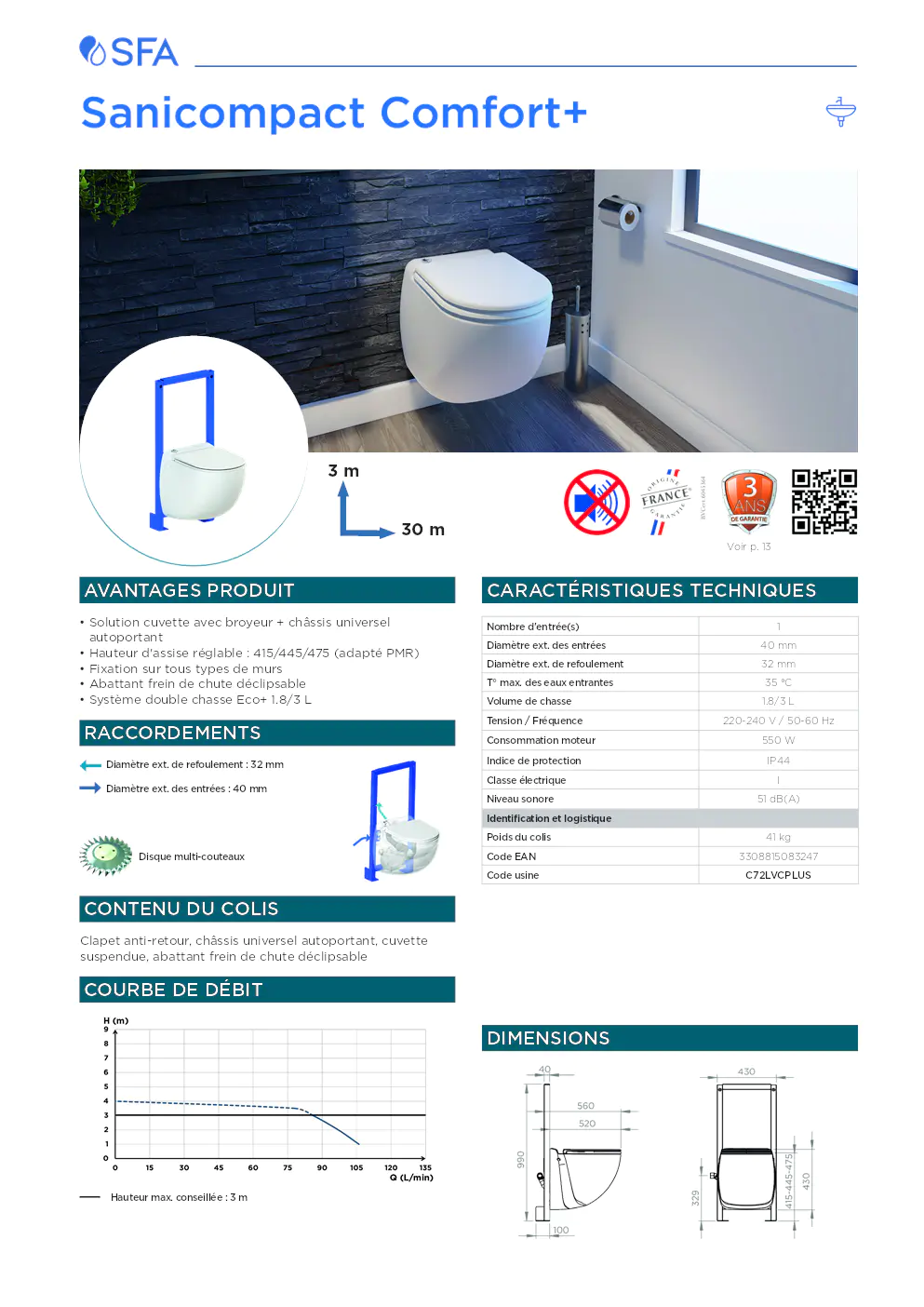 Image du document pdf : fiche technique du produit sfa avec cuvette broyeur et châssis universel  