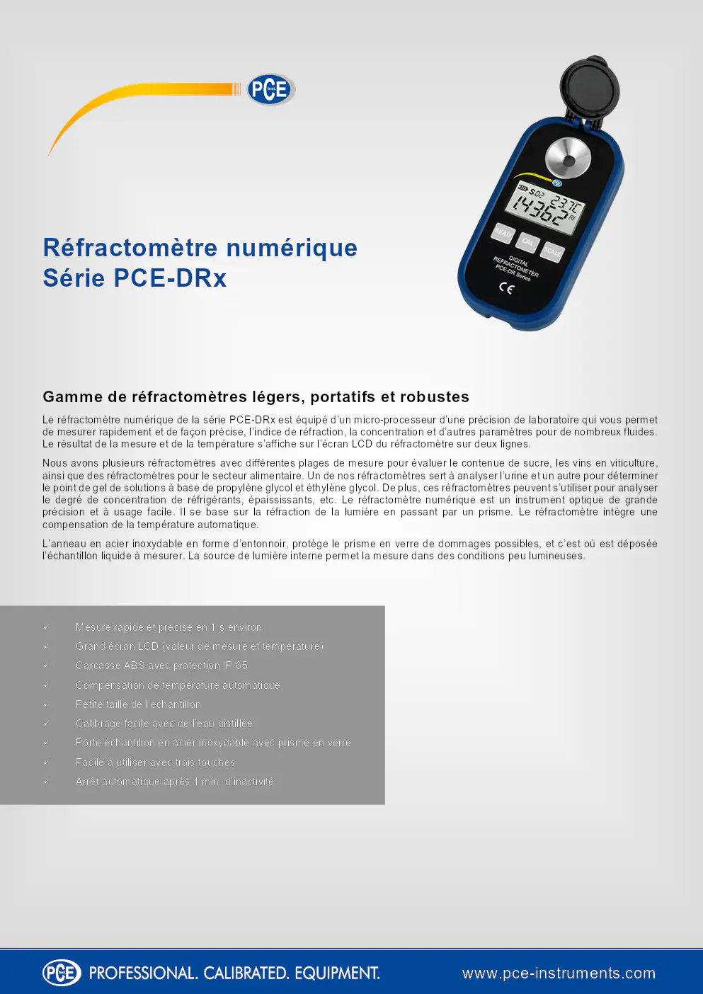 Image du document pdf : manuel du réfractomètre numérique série PCE-DRx  