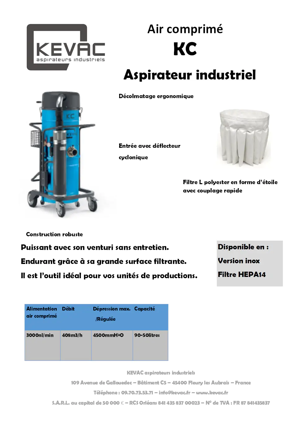 Image du document pdf : manuel du produit aspirateur industriel kc par kevac  