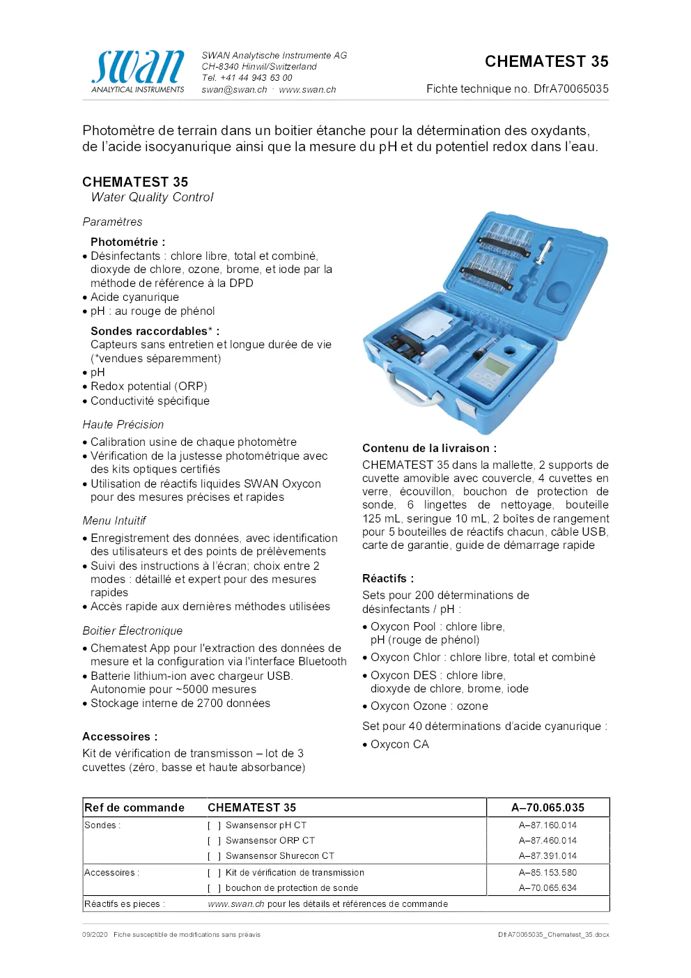 Image du document pdf : fiche technique du photomètre de terrain chematest 35  