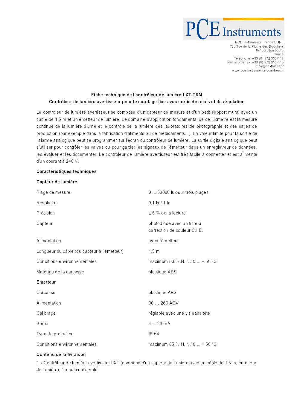 Image du document pdf : fiche technique du contrôleur de lumière lxt-trm  