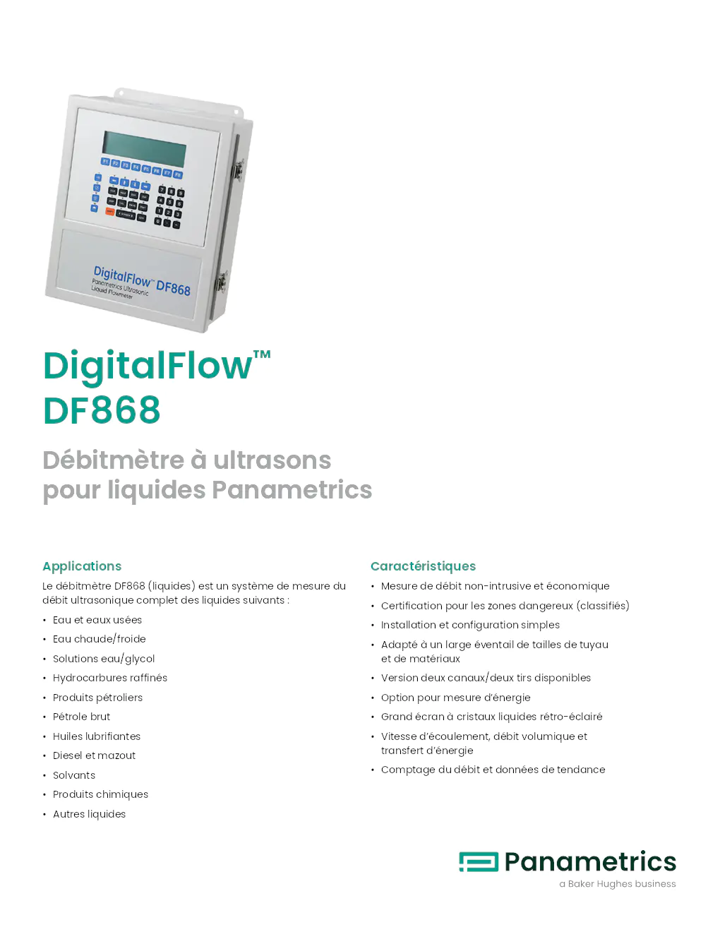 Image du document pdf : DigitalFlow DF868 Data Sheet - French  