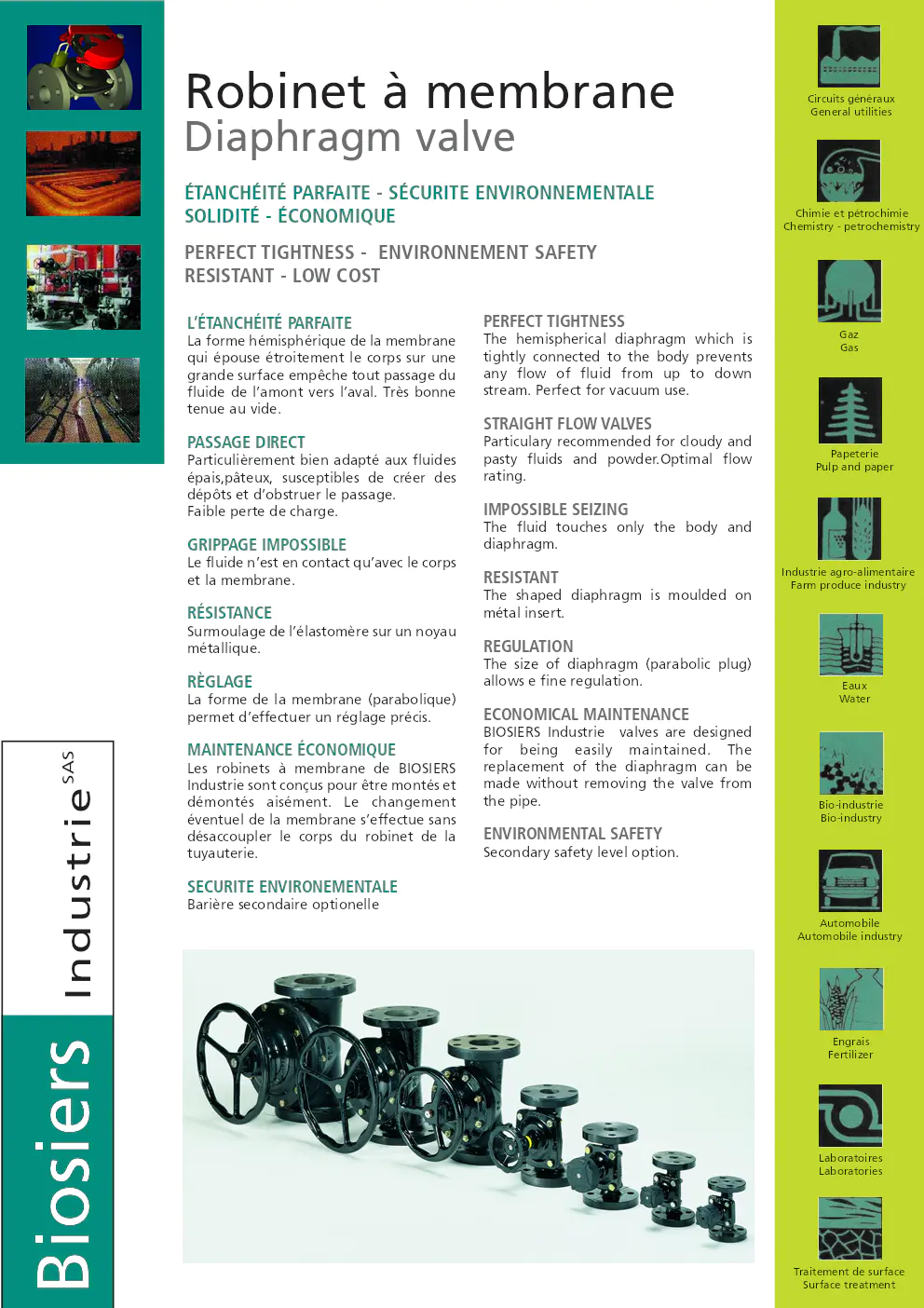 Image du document pdf : brochure des robinets à membrane pour circuits généraux de biosiers industrie  