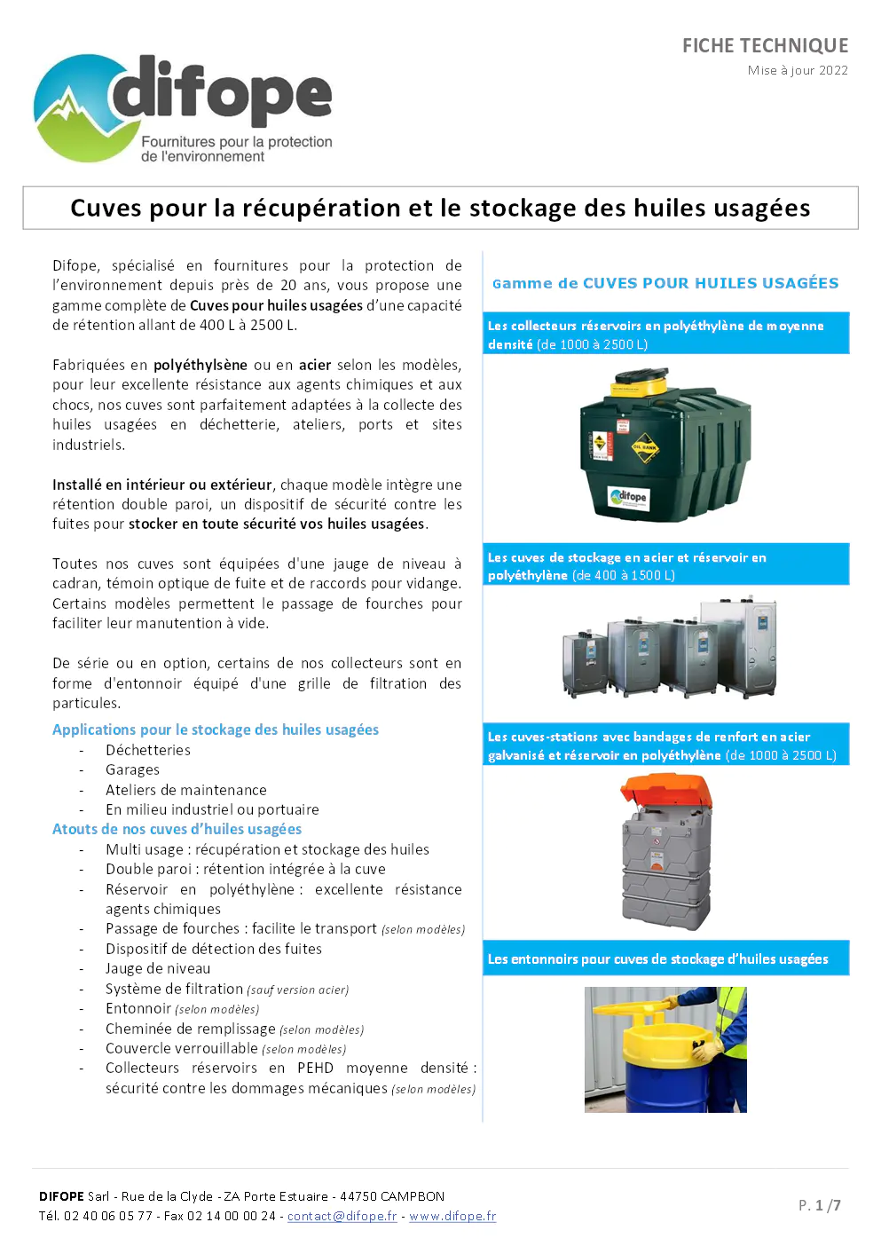 Image du document pdf : Fiche Technique des Cuves pour Récupération et Stockage des Huiles Usagées  