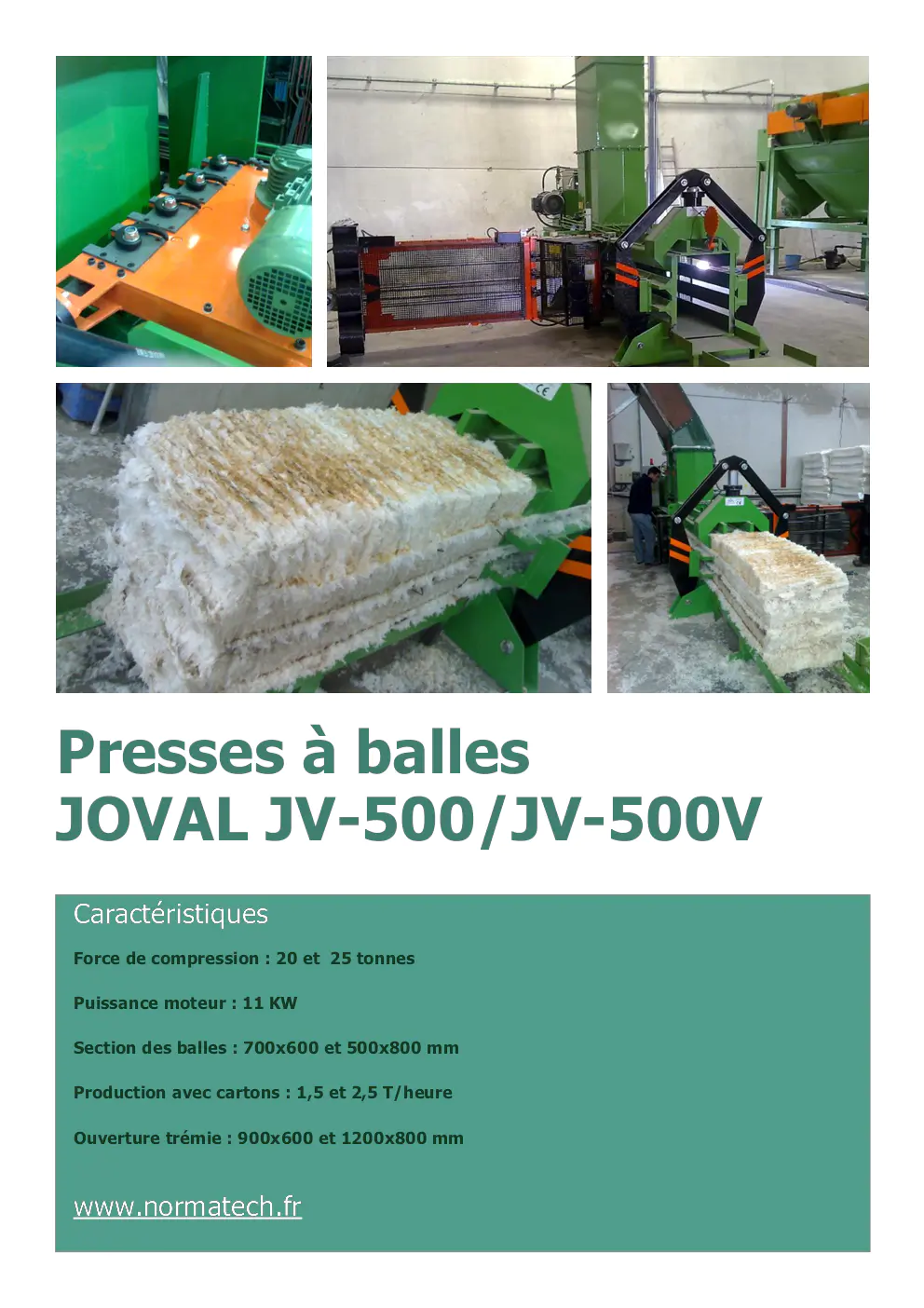 Image du document pdf : caractéristiques des presses à balles joval jv-500/jv-500v  