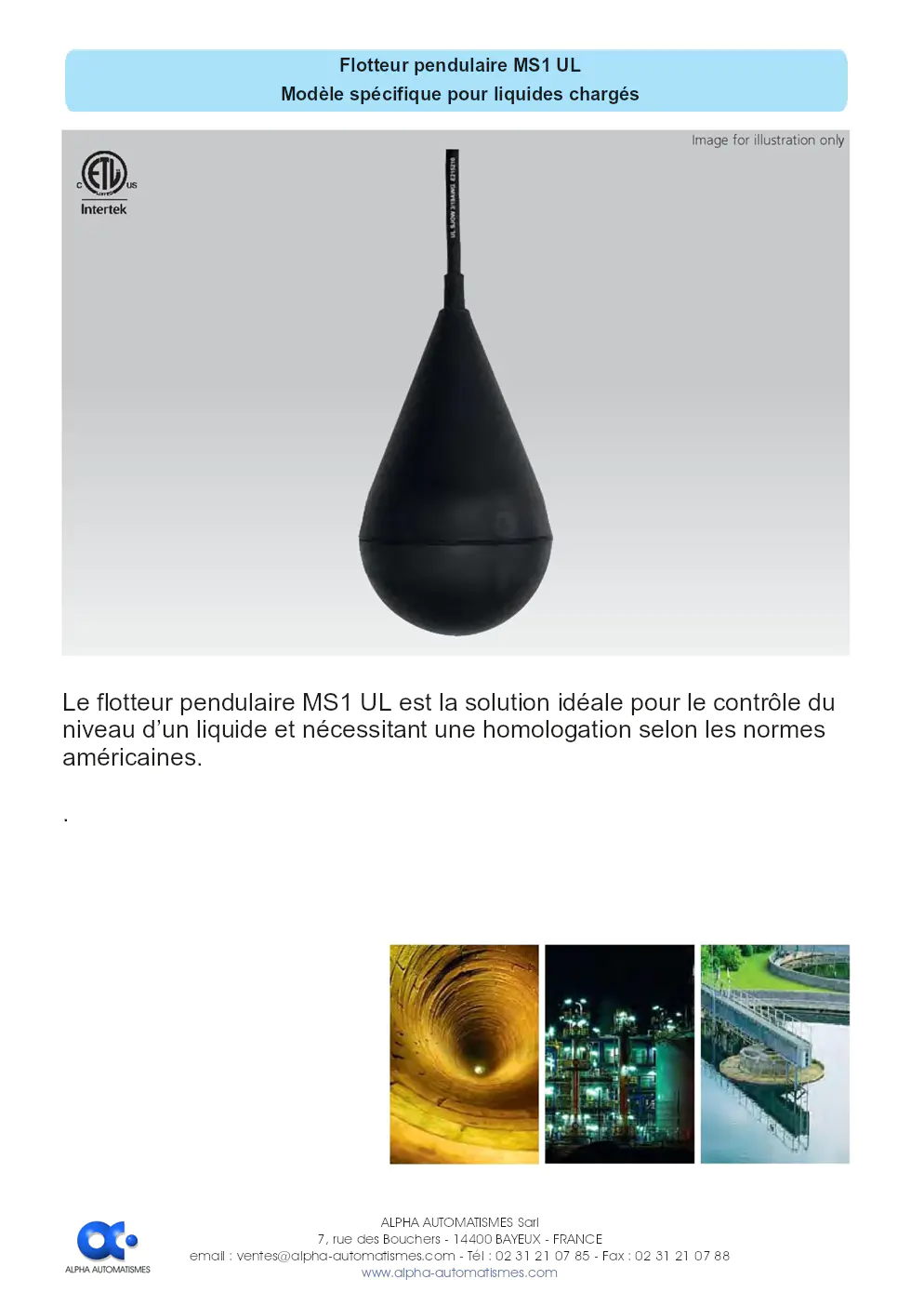 Image du document pdf : brochure du flotteur pendulaire MS1 UL pour liquides chargés  