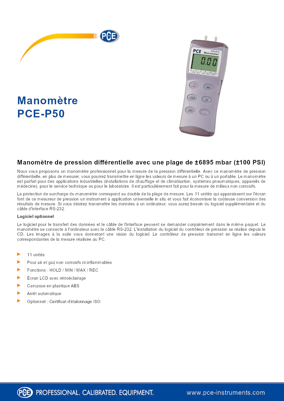 Image du document pdf : manuel du manomètre de pression différentielle PCE-P50  