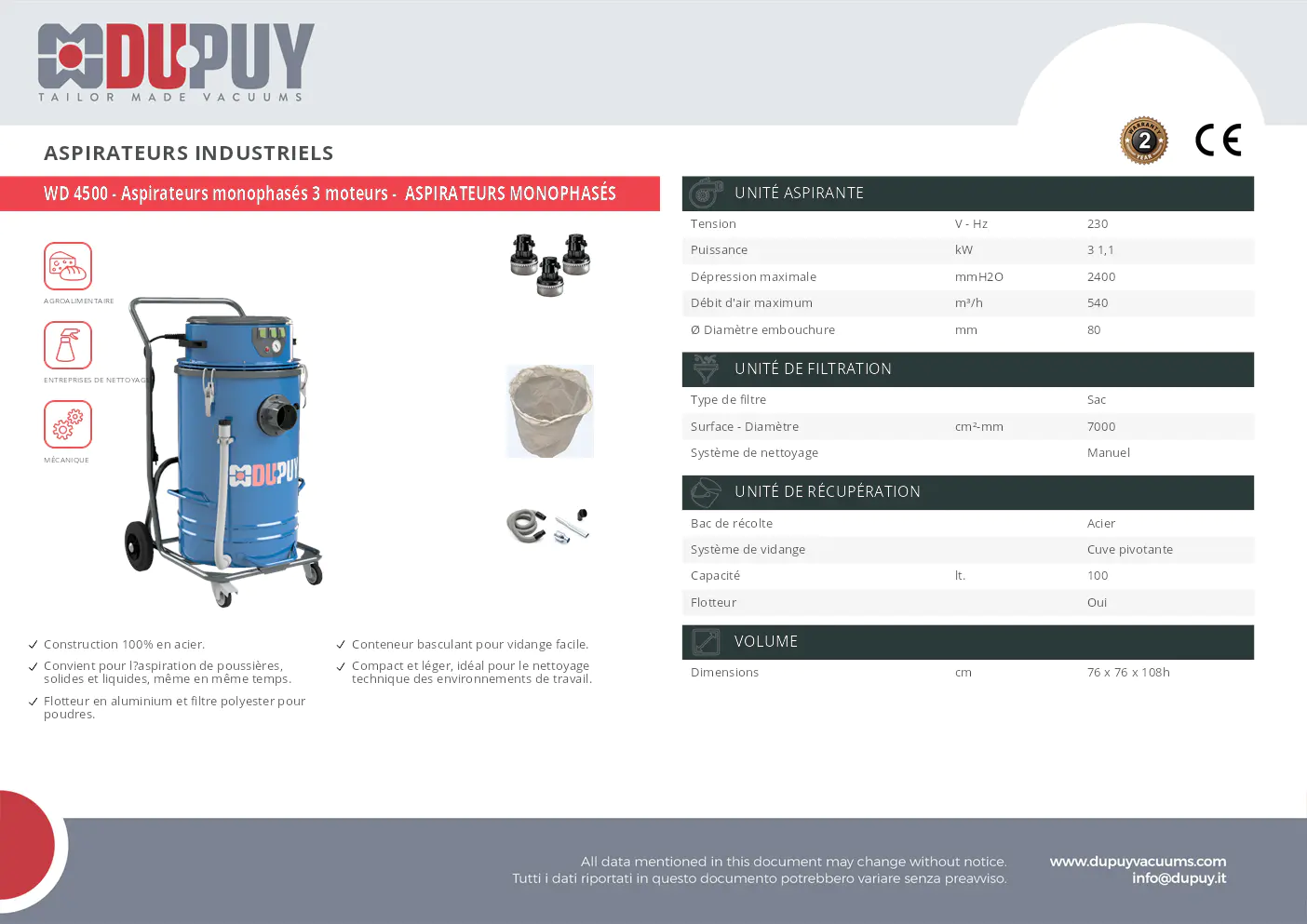 Image du document pdf : manuel des aspirateurs industriels wd 4500 monophasés  