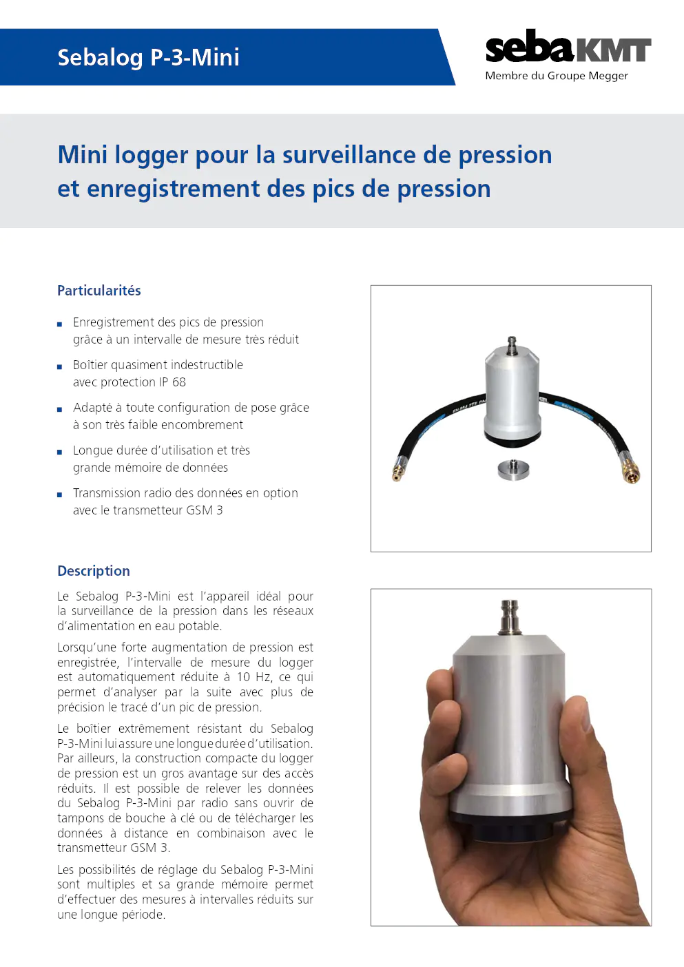 Image du document pdf : Brochure du Mini Logger Sebalog P-3-Mini pour Surveillance de Pression  