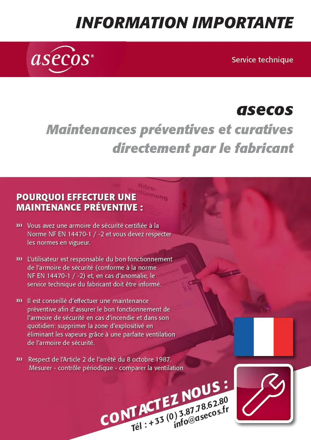 Image du document pdf : informations sur la maintenance préventive des armoires de sécurité asecos  