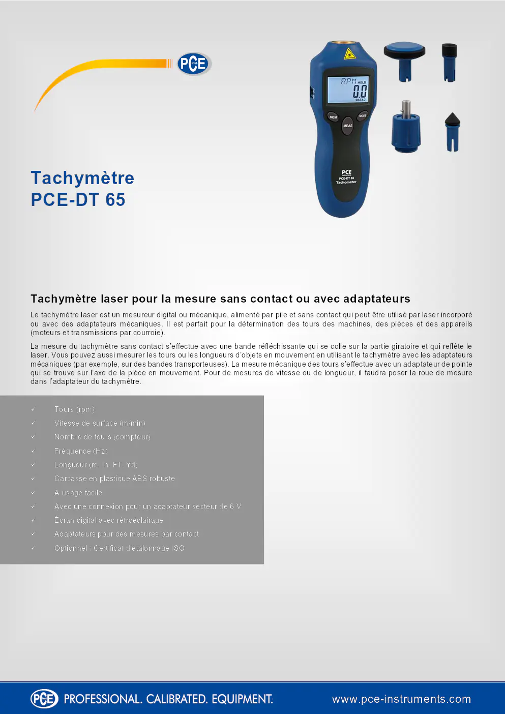 Image du document pdf : manuel du tachymètre pce-dt 65  