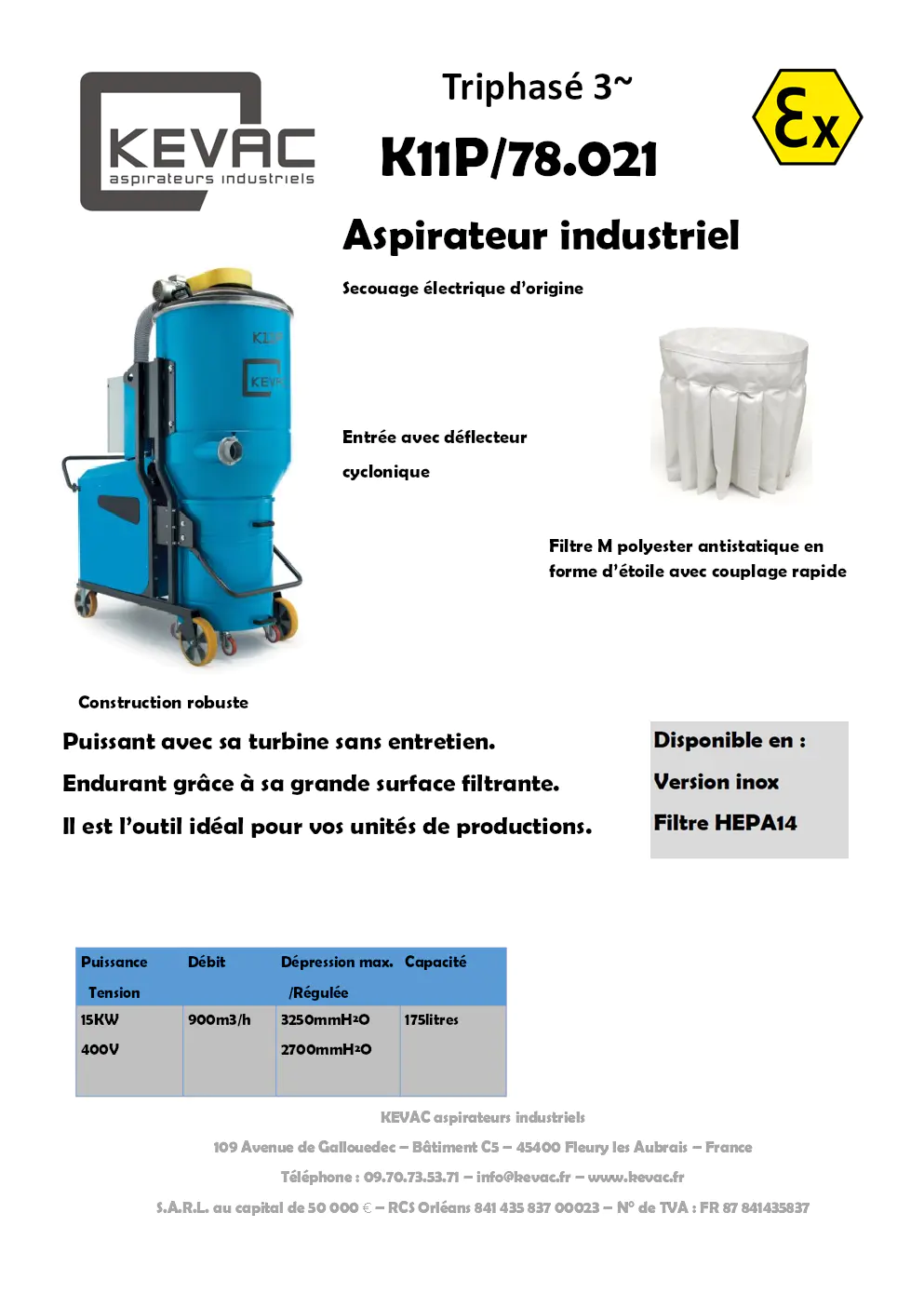 Image du document pdf : manuel du produit aspirateur industriel triphasé K11P/78.021  