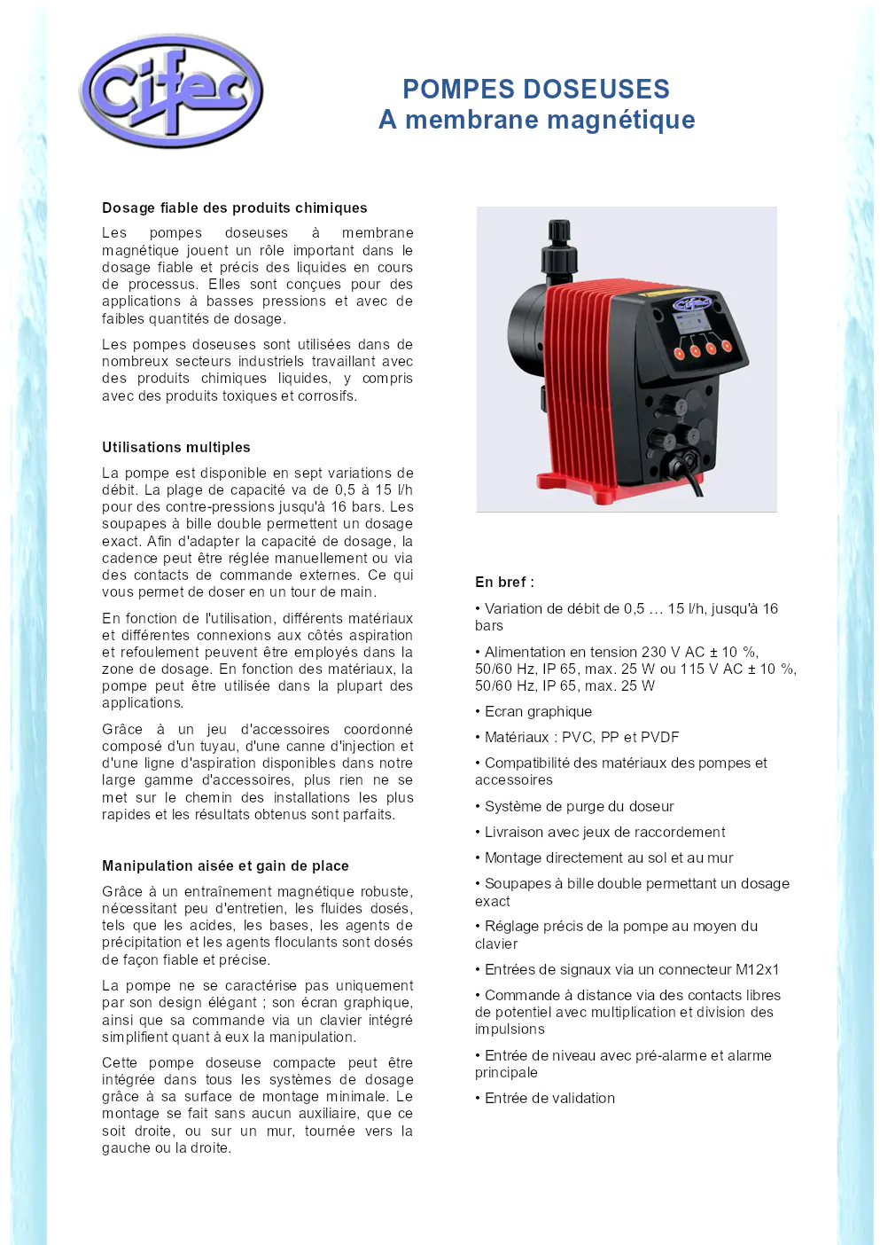 Image du document pdf : manuel des pompes doseuses à membrane magnétique  