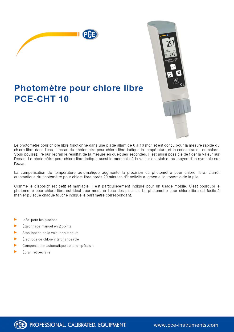 Image du document pdf : manuel du photomètre pour chlore libre pce-cht 10  