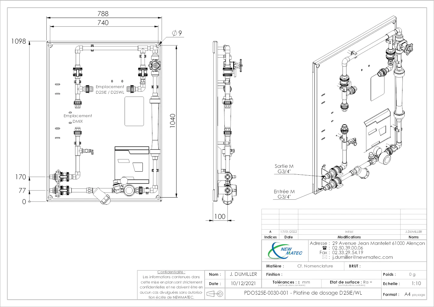 Image du document pdf : plan technique de la platine de dosage D25IE/WL  