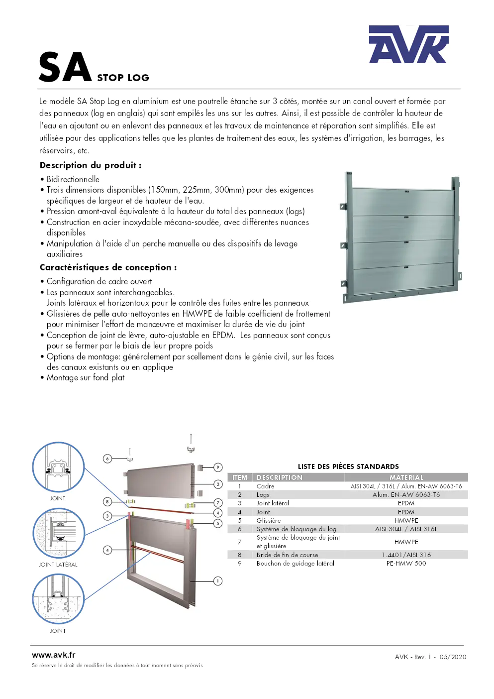 Image du document pdf : manuel du sa stop log en aluminium  