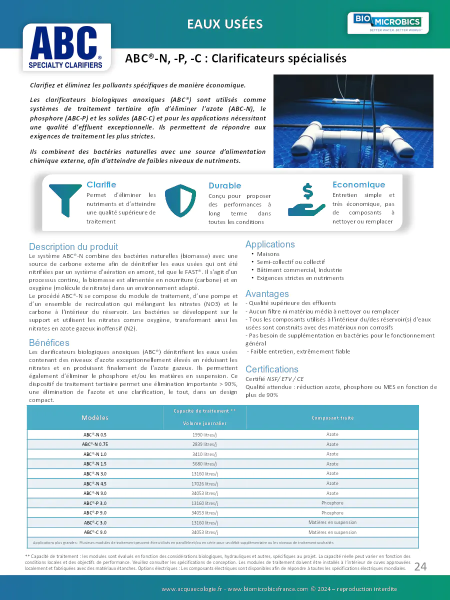 Image du document pdf : brochure sur les clarificateurs abc-n, abc-p, abc-c pour le traitement des eaux usées  