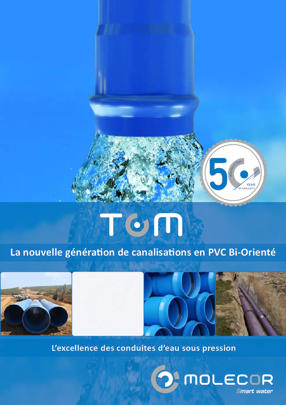 Image du document pdf : brochure sur les canalisations en pvc bi-orienté tom par molecor  