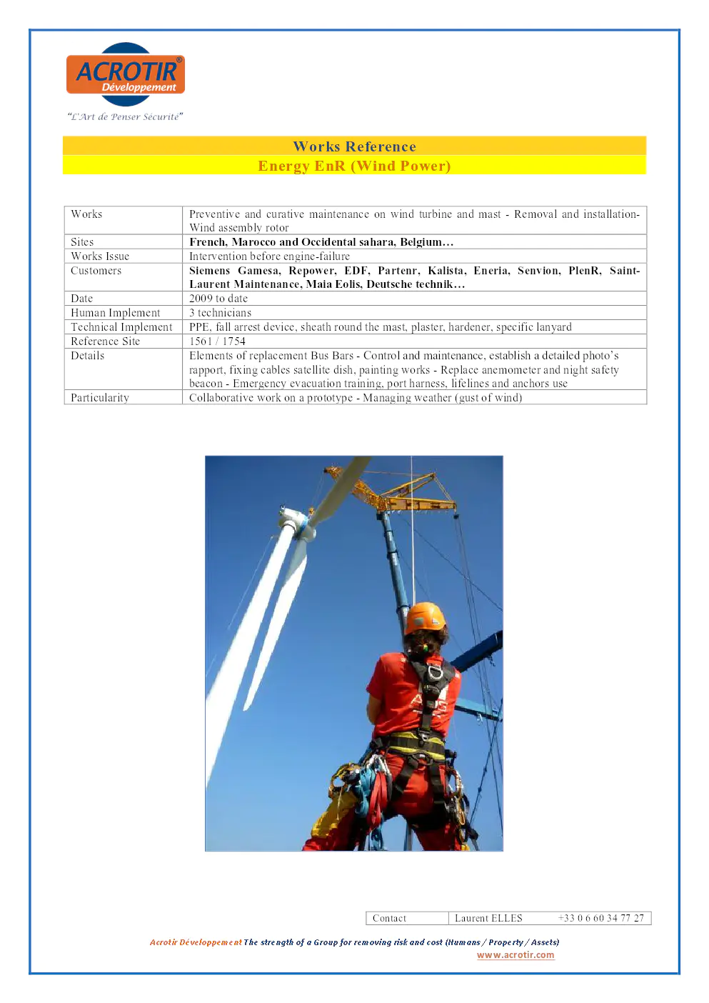 Image du document pdf : références travaux en maintenance éolienne par acrotir  