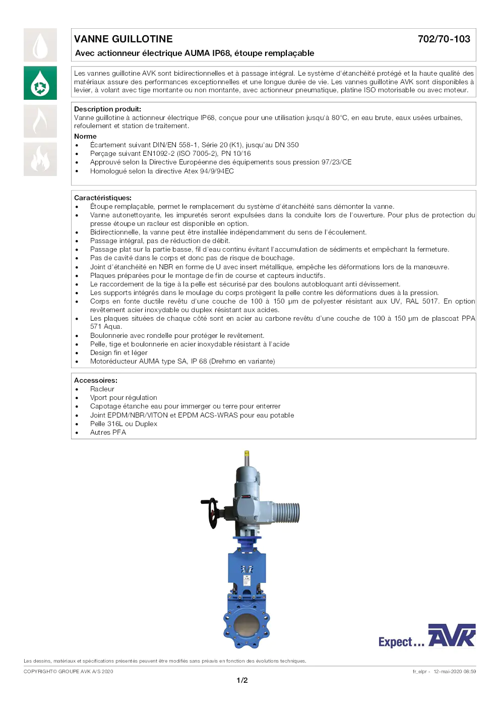 Image du document pdf : FT_Vanne guillotine actionneur e?lectrique_702-70-103_AVK010_FR  