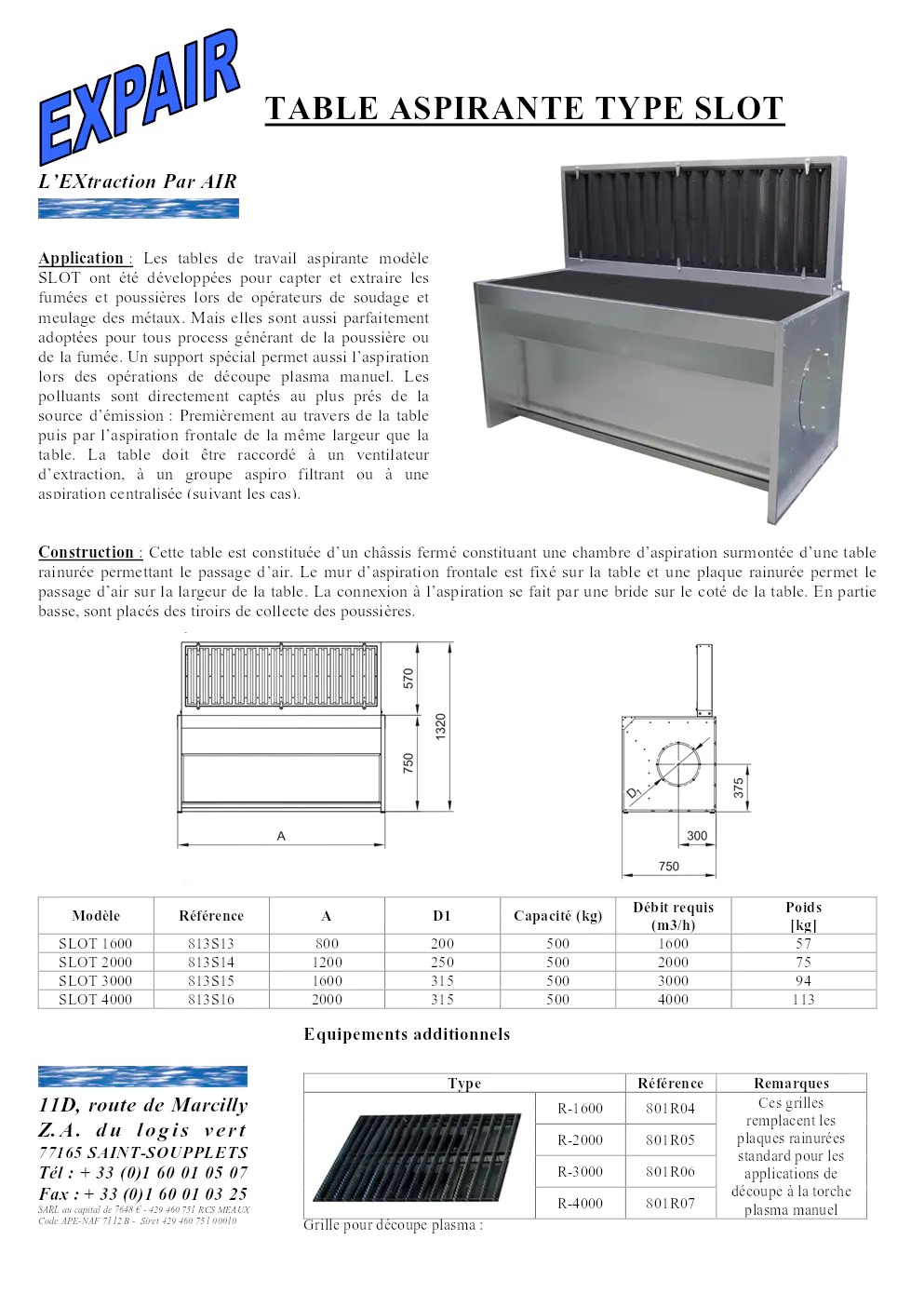 Image du document pdf : fiche technique de la table aspirante type slot  