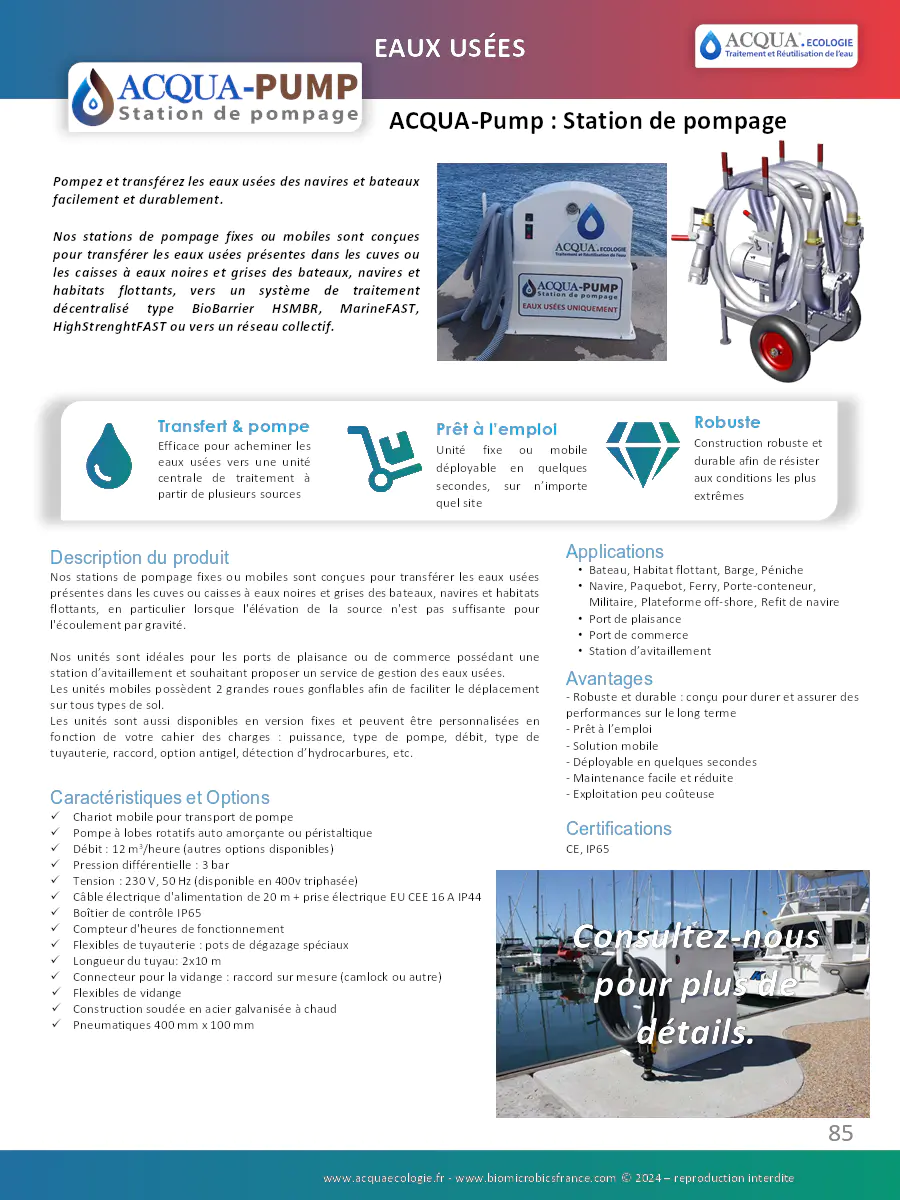 Image du document pdf : brochure de la station de pompage acqua-pump pour eaux usées  