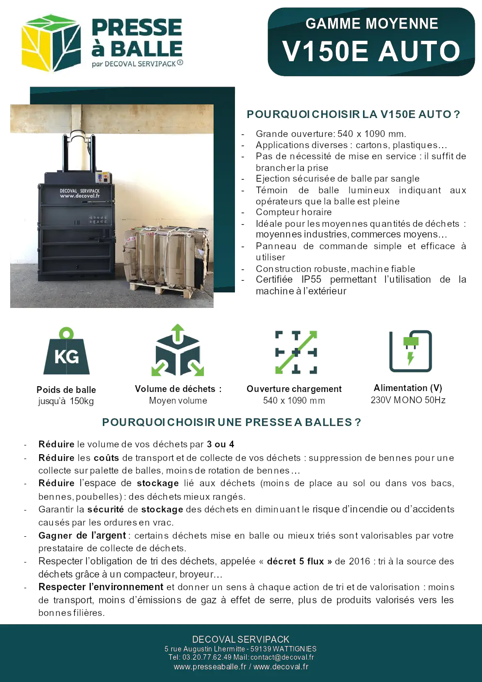 Image du document pdf : brochure du produit v150e auto de decoval  