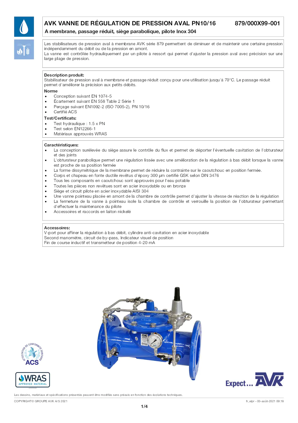 Image du document pdf : manuel de la vanne de régulation de pression aval pn10/16 série 879 d