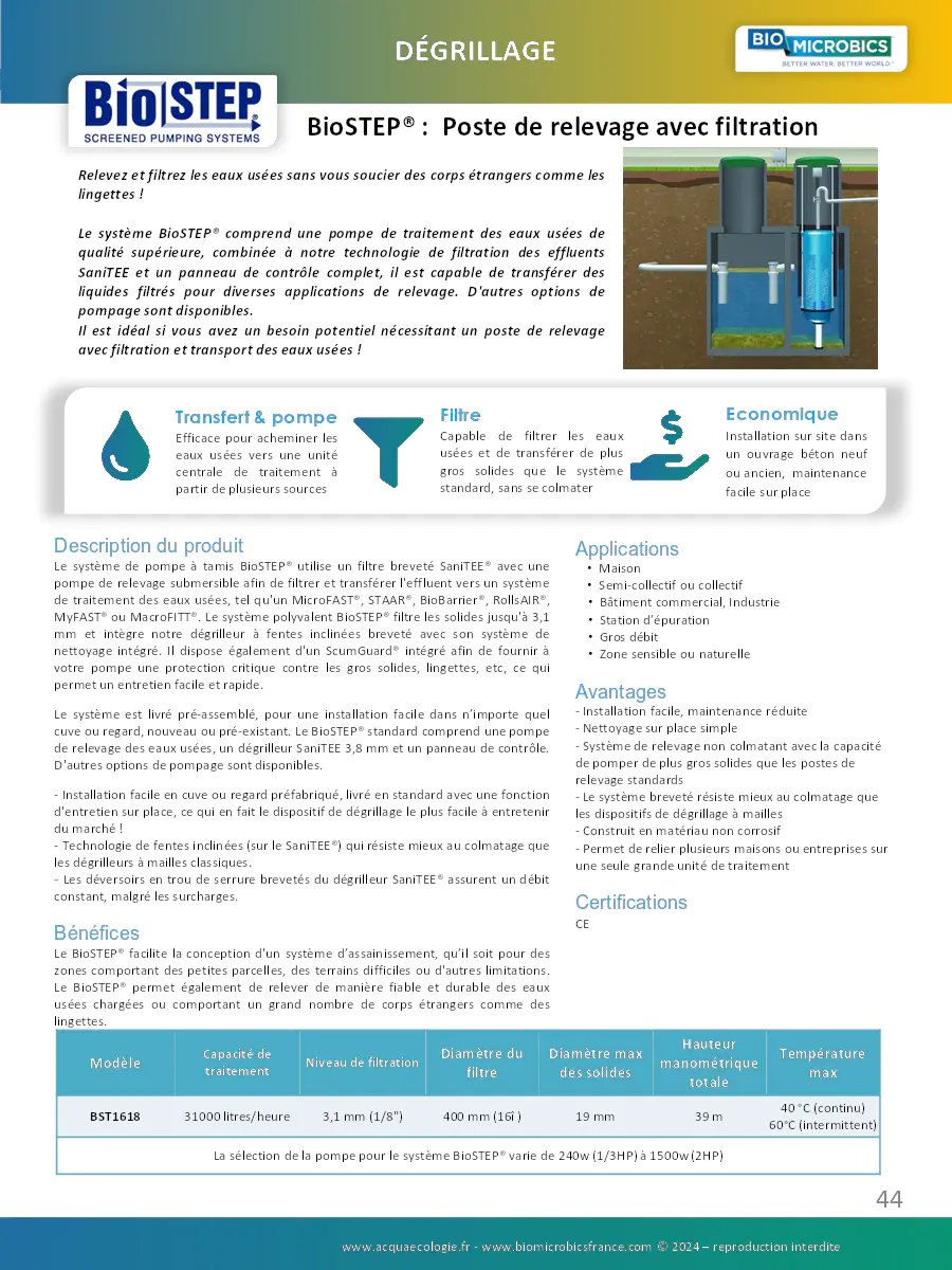 Image du document pdf : brochure du poste de relevage avec filtration BioSTEP  