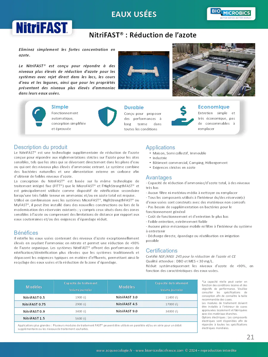 Image du document pdf : brochure du système de traitement des eaux usées NitriFAST® pour la réduction de l