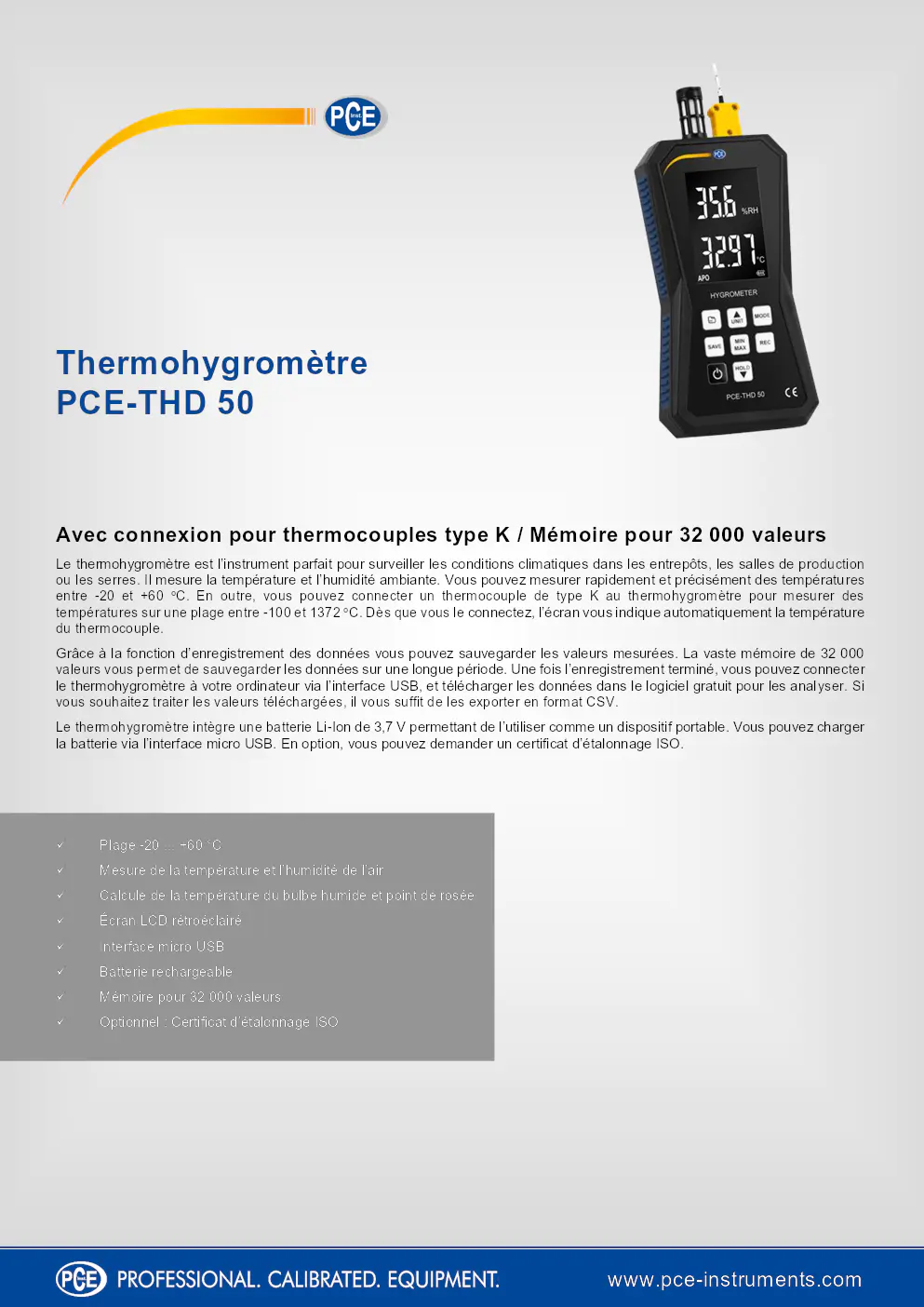 Image du document pdf : manuel du thermohygromètre pce-thd 50  