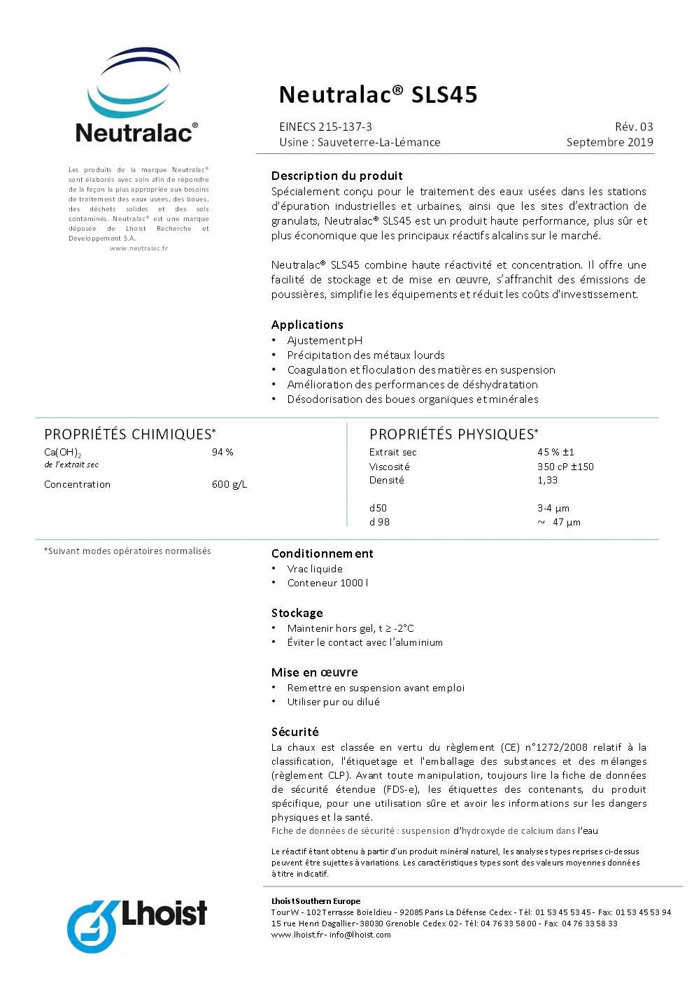 Image du document pdf : brochure du produit neutralac sls45  